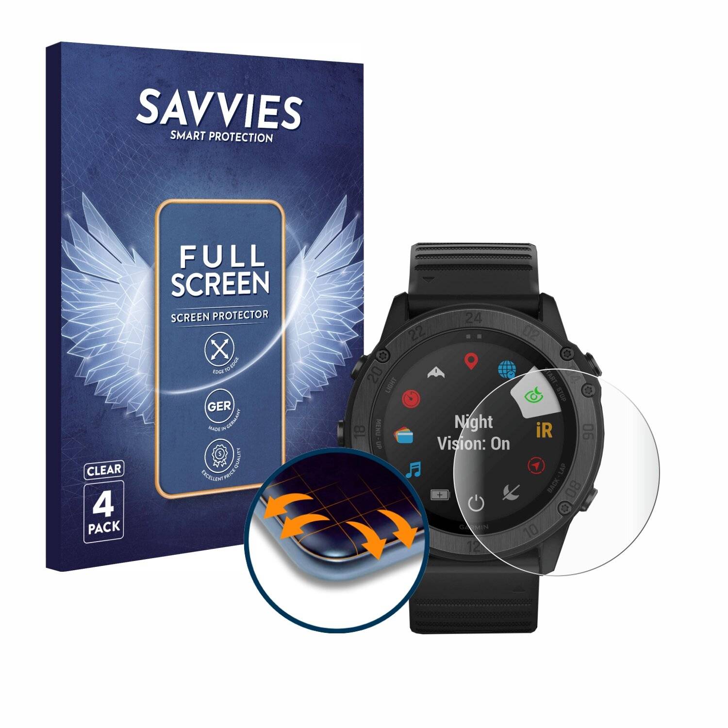 4x Savvies Full-Screen Folie für Garmin Tactix Delta Solar Ballistic