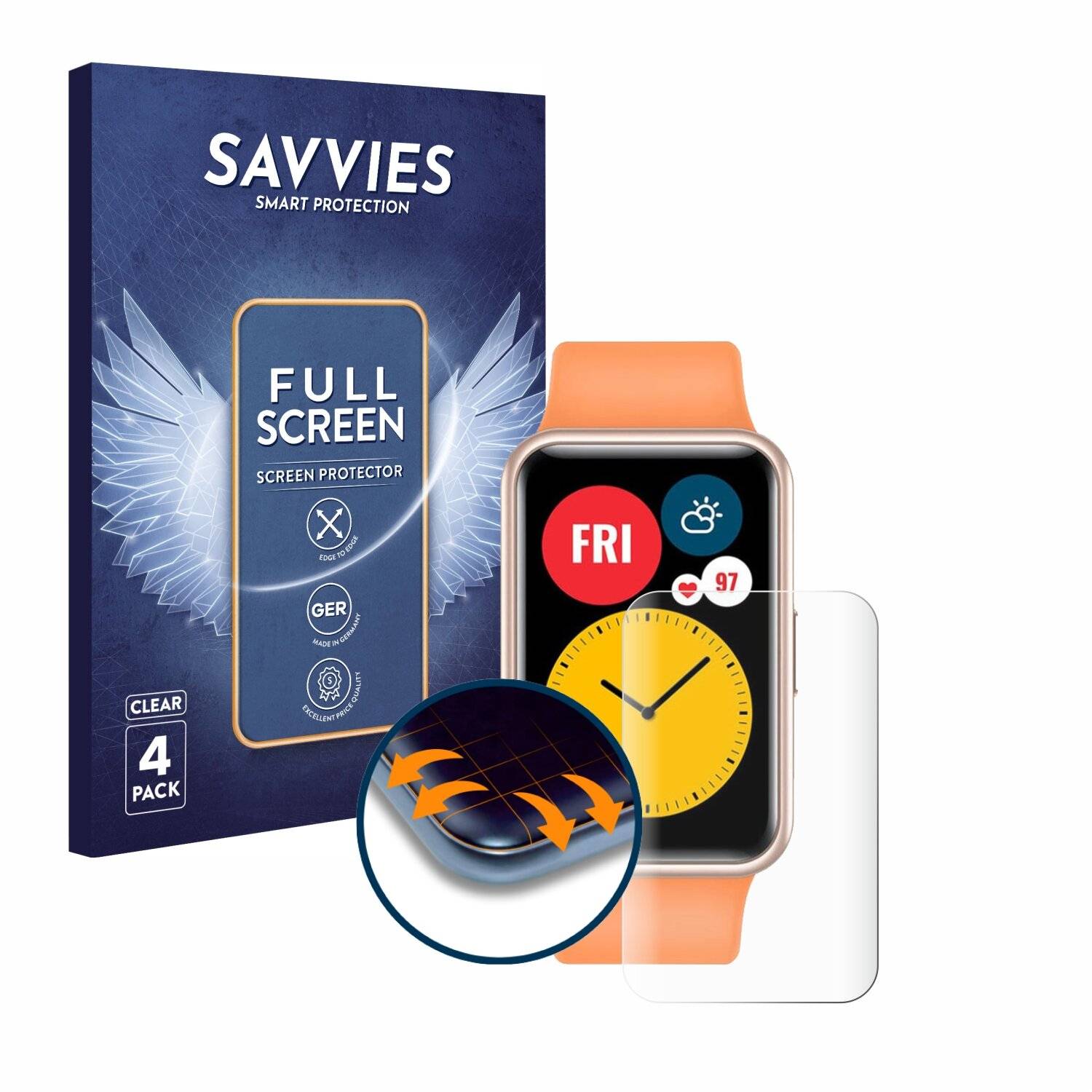 4x Savvies Full-Screen Folie für Huawei Watch