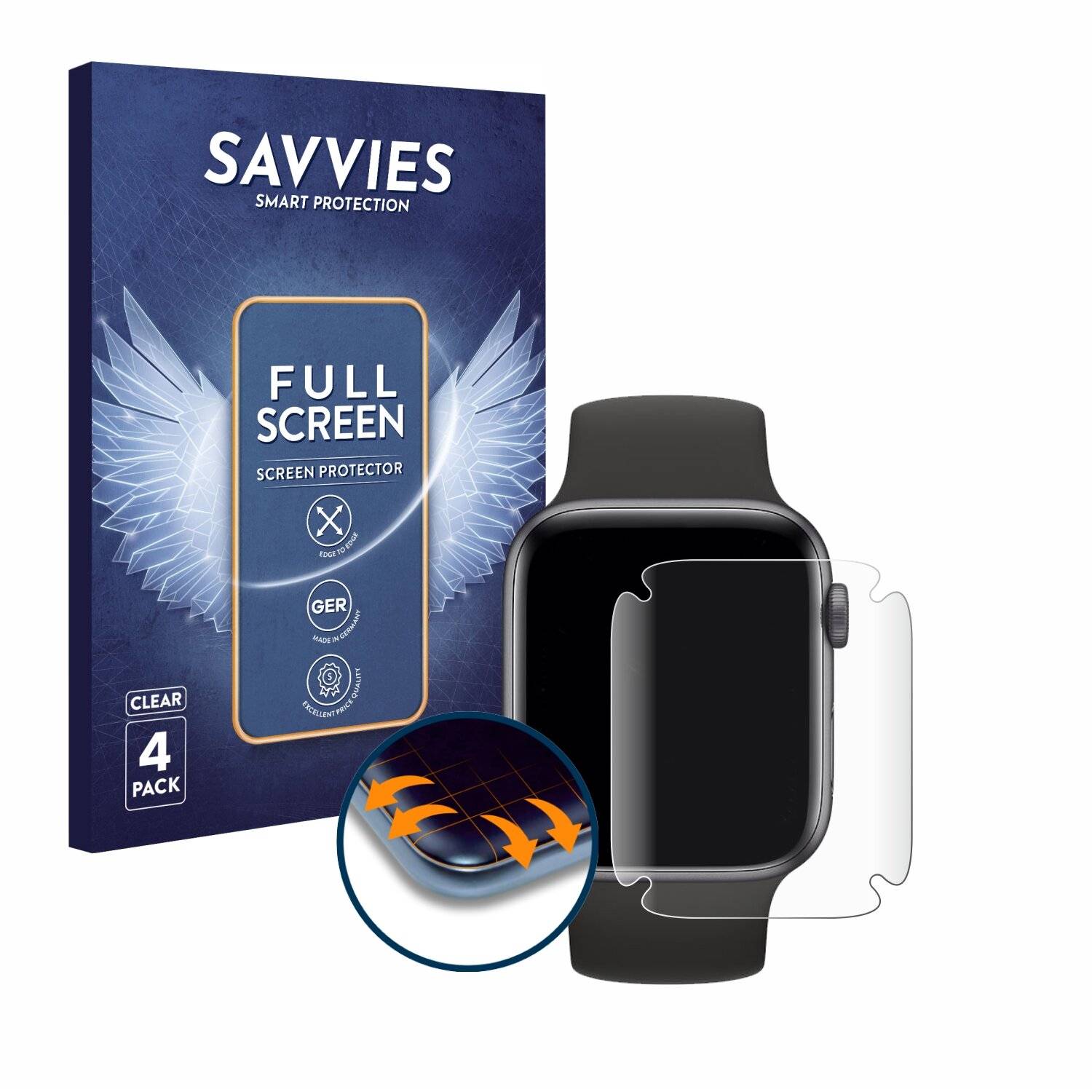 4x Savvies Full-Screen Folie für Apple Watch SE (44