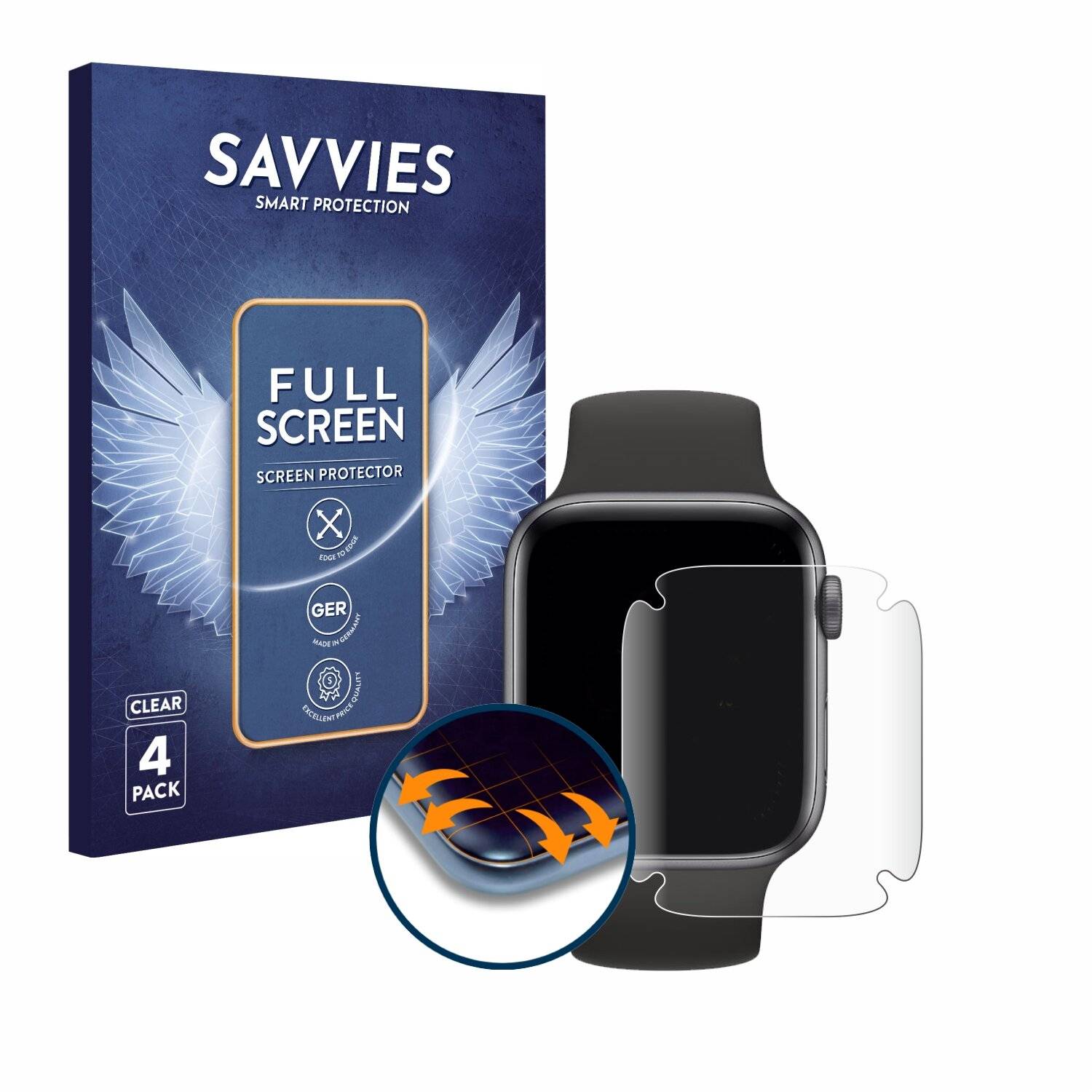 4x Savvies Full-Screen Folie für Apple Watch SE (40