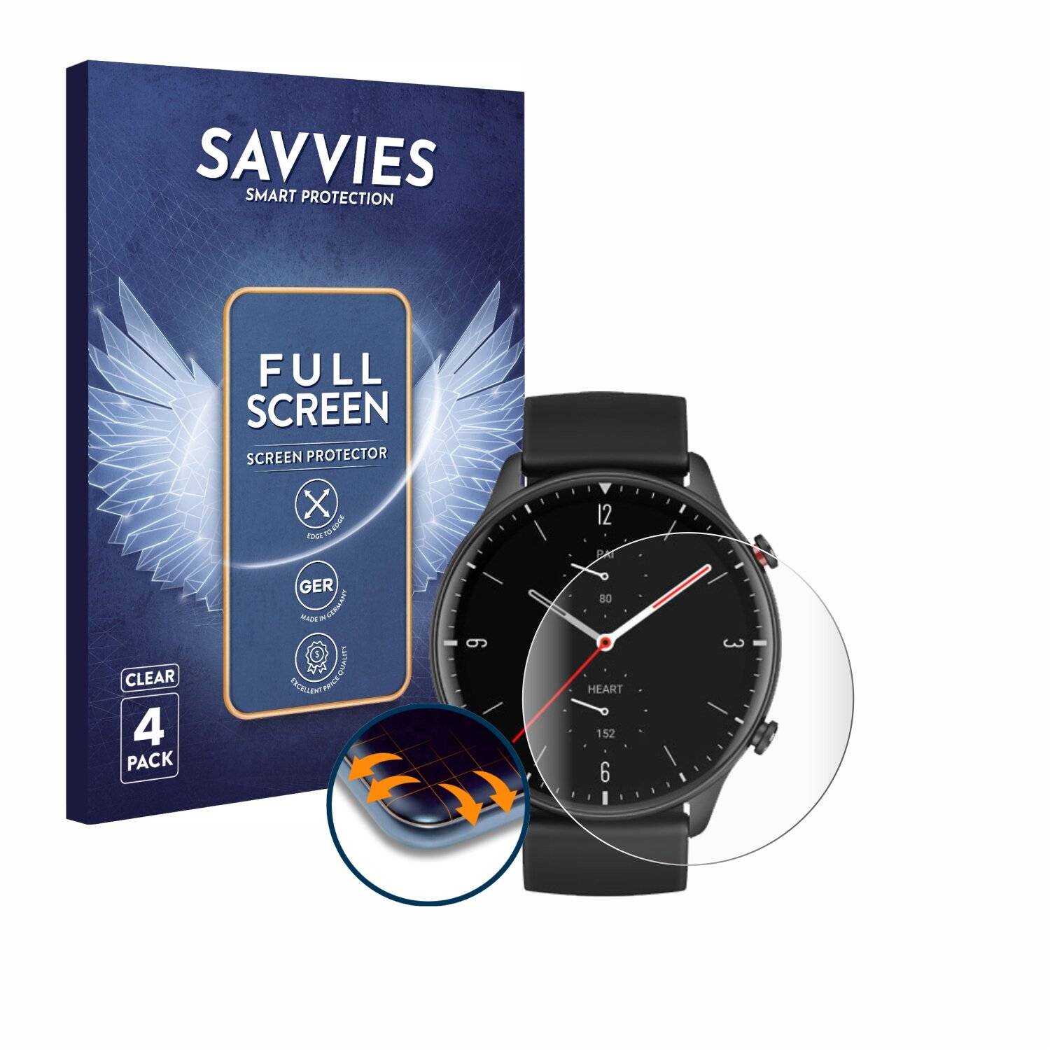 4x Savvies Full-Screen Folie für Huami Amazfit GTR