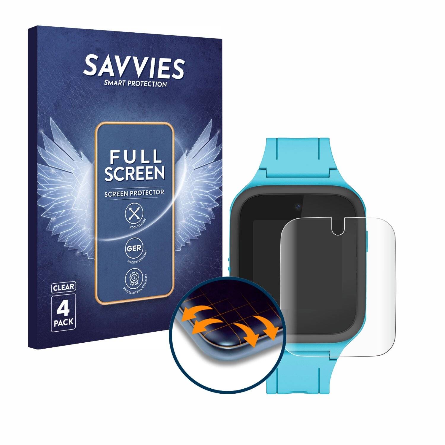 4x Savvies Full-Screen Folie für TCL Movetime FamilyWatch Kids