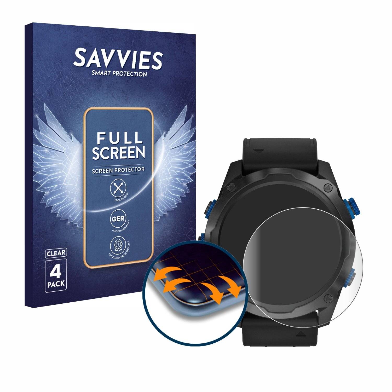 4x Savvies Full-Screen Folie für Garmin Descent
