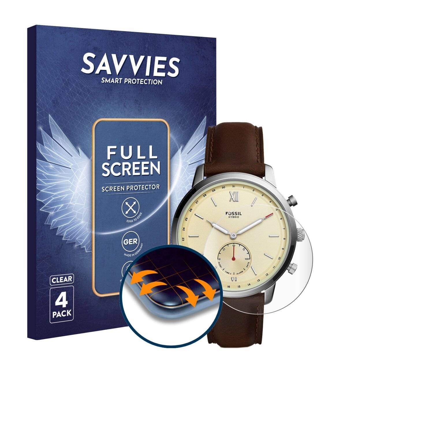 4x Savvies Full-Screen Folie für Fossil Neutra Hybrid
