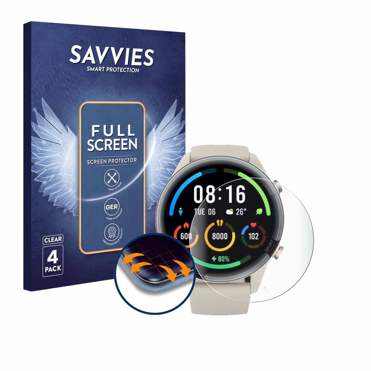 4x Savvies Full-Screen Folie für Xiaomi Mi Watch Color