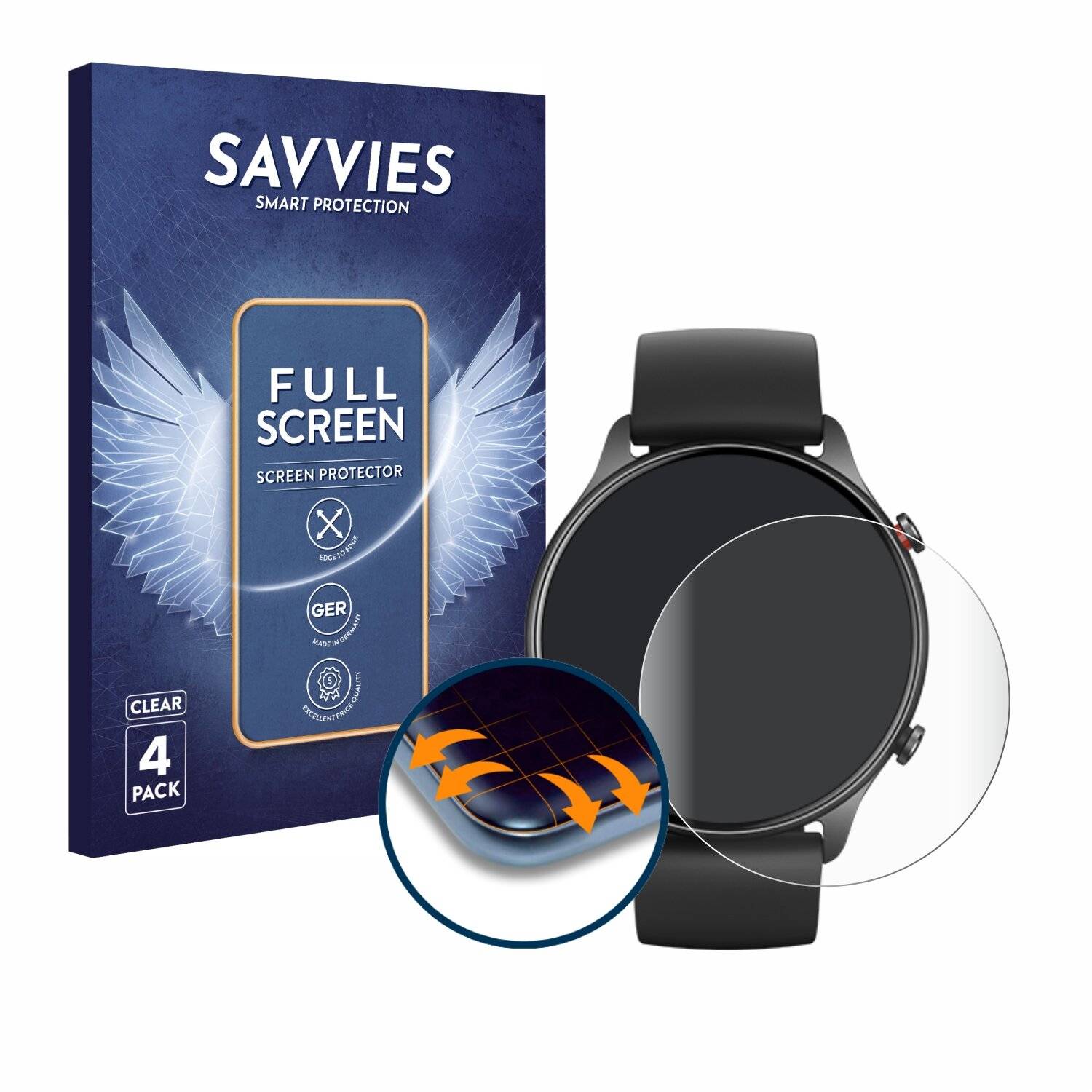 4x Savvies Full-Screen Folie für Huami Amazfit GTR