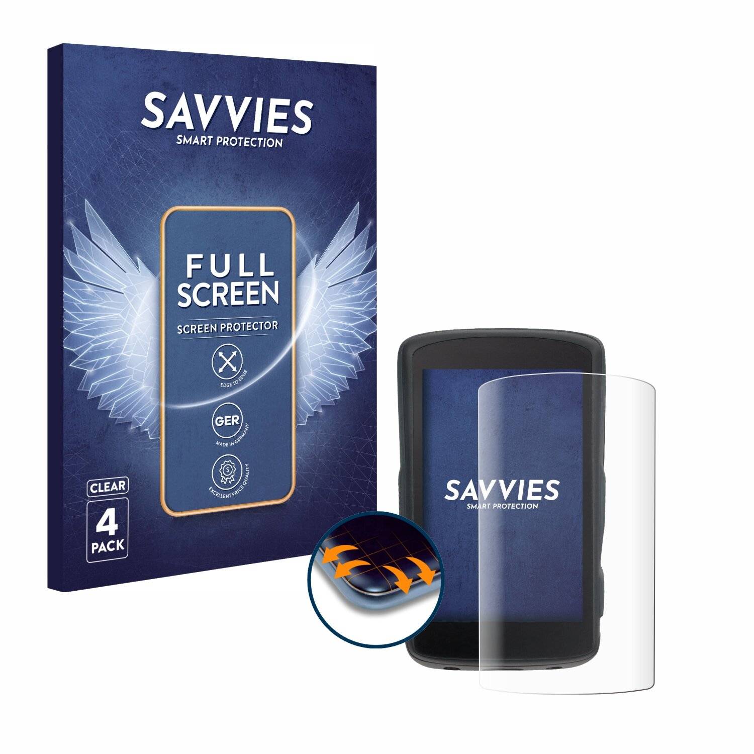 4x Savvies Full-Screen Folie für Hammerhead Karoo