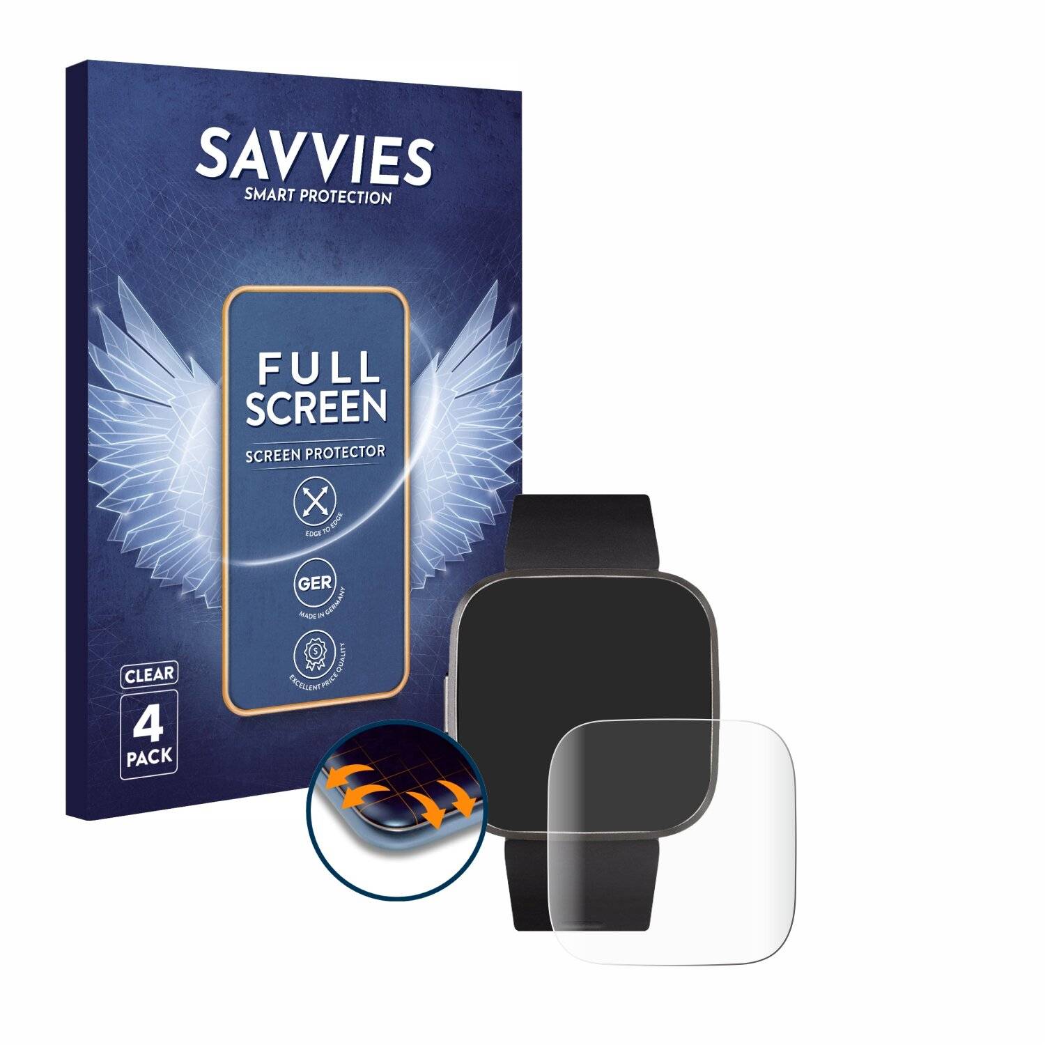 4x Savvies Full-Screen Folie für Fitbit Versa 2 Special