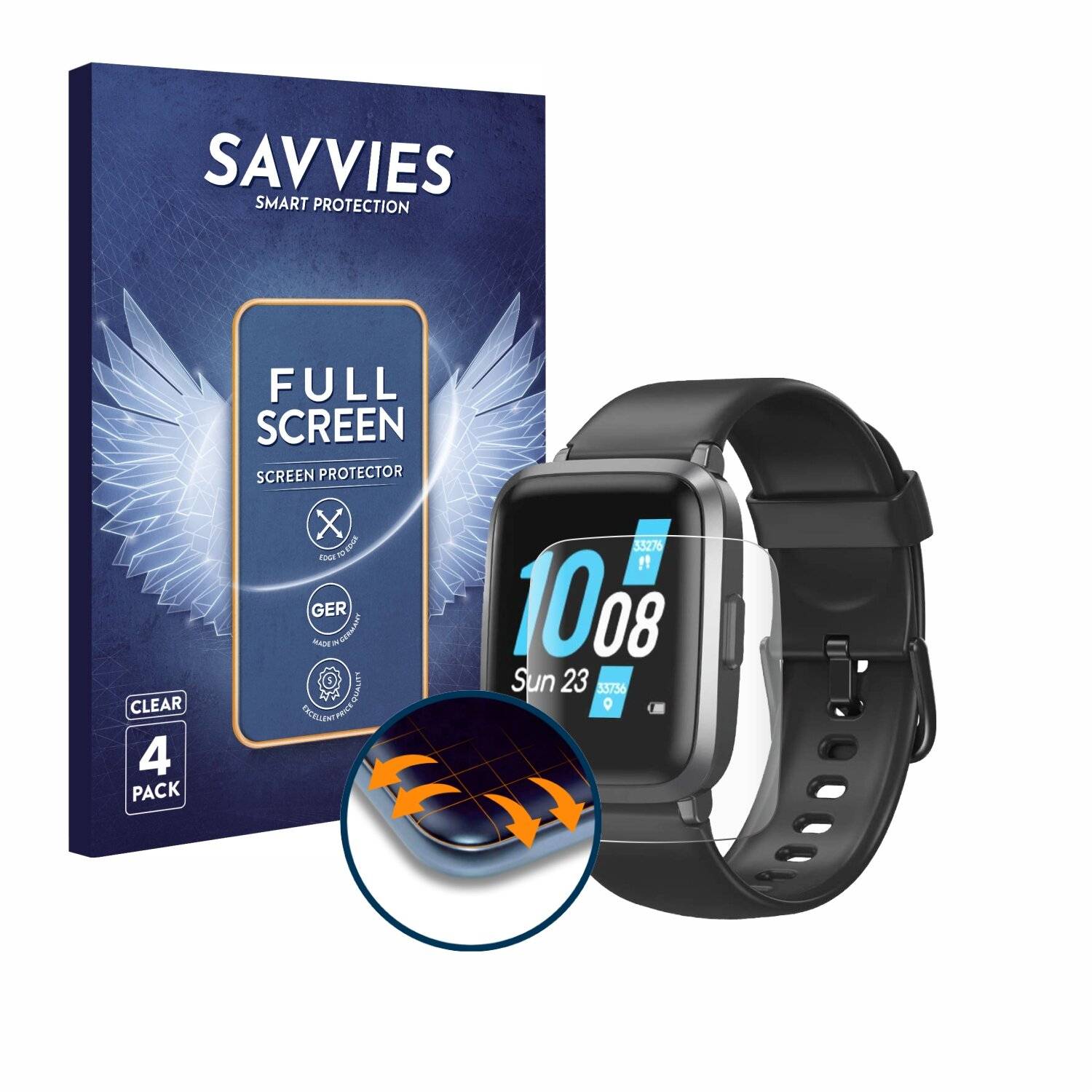 4x Savvies Full-Screen Folie für Tomshoo Smartwatch