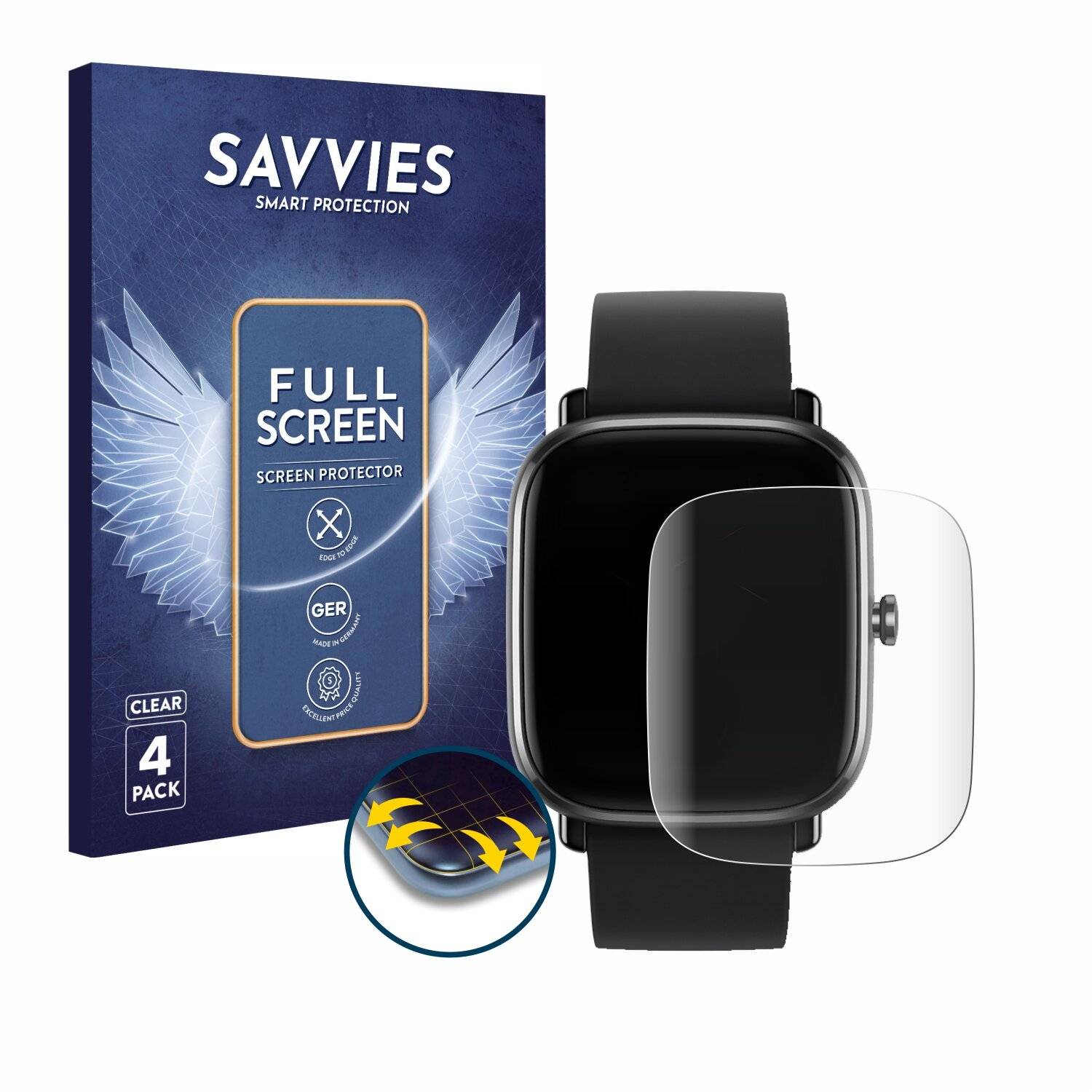 4x Savvies Full-Screen Folie für Huami Amazfit GTS 2