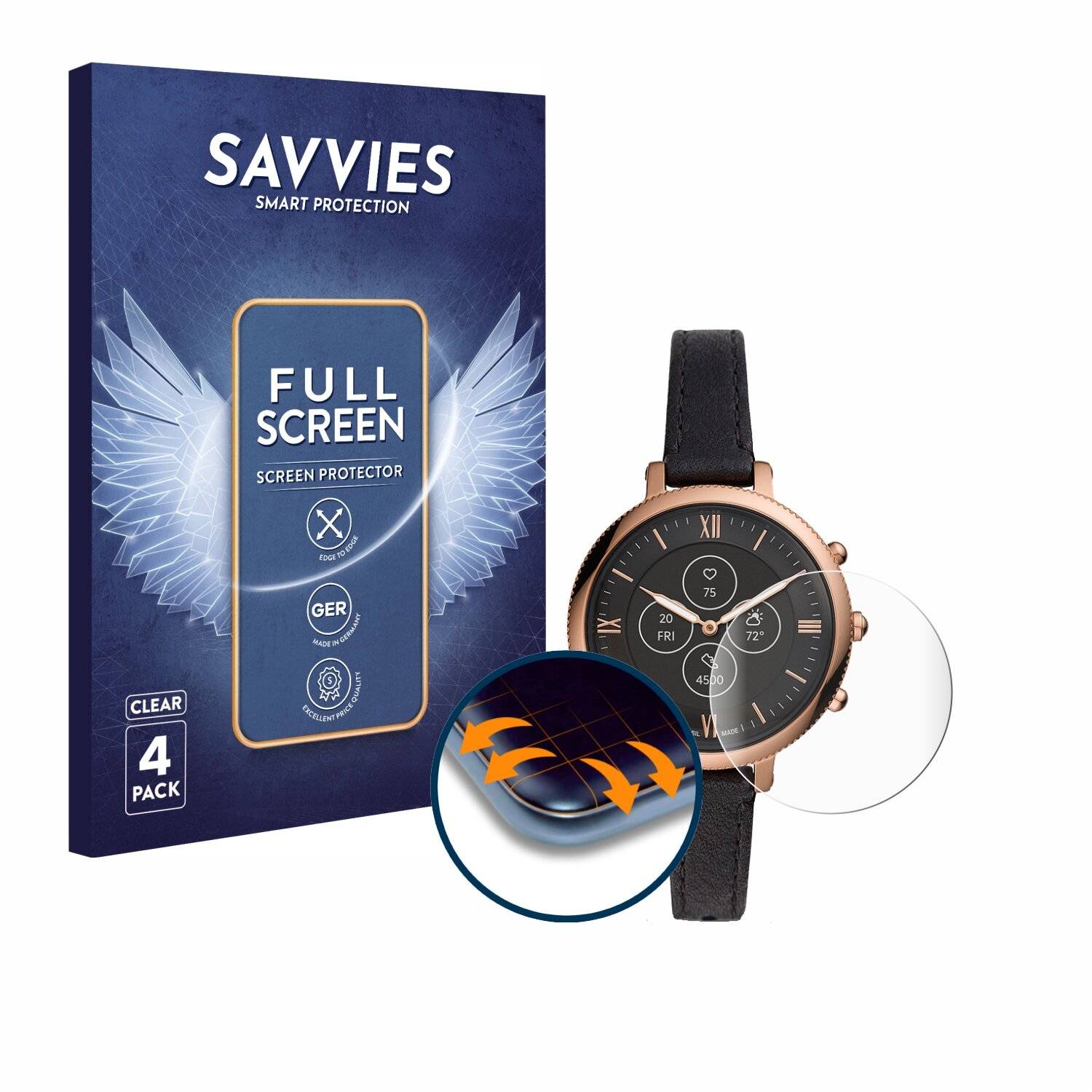 4x Savvies Full-Screen Folie für Fossil Monroe Hybrid HR