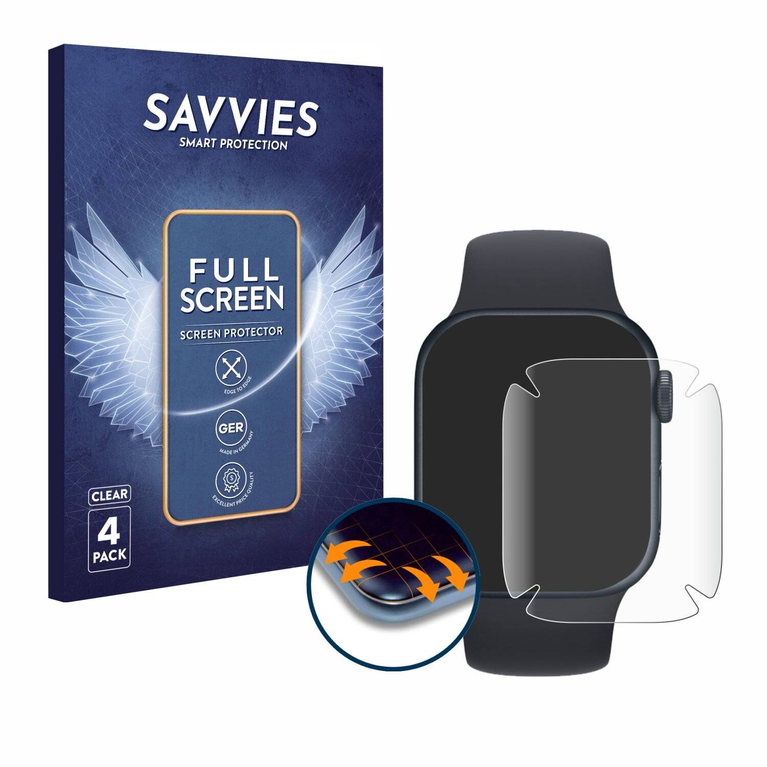 4x Savvies Full-Screen Folie für Apple Watch Series 7 (41