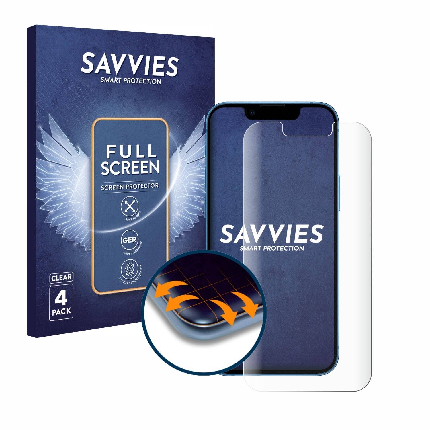 4x Savvies Full-Screen Folie für Apple iPhone 13