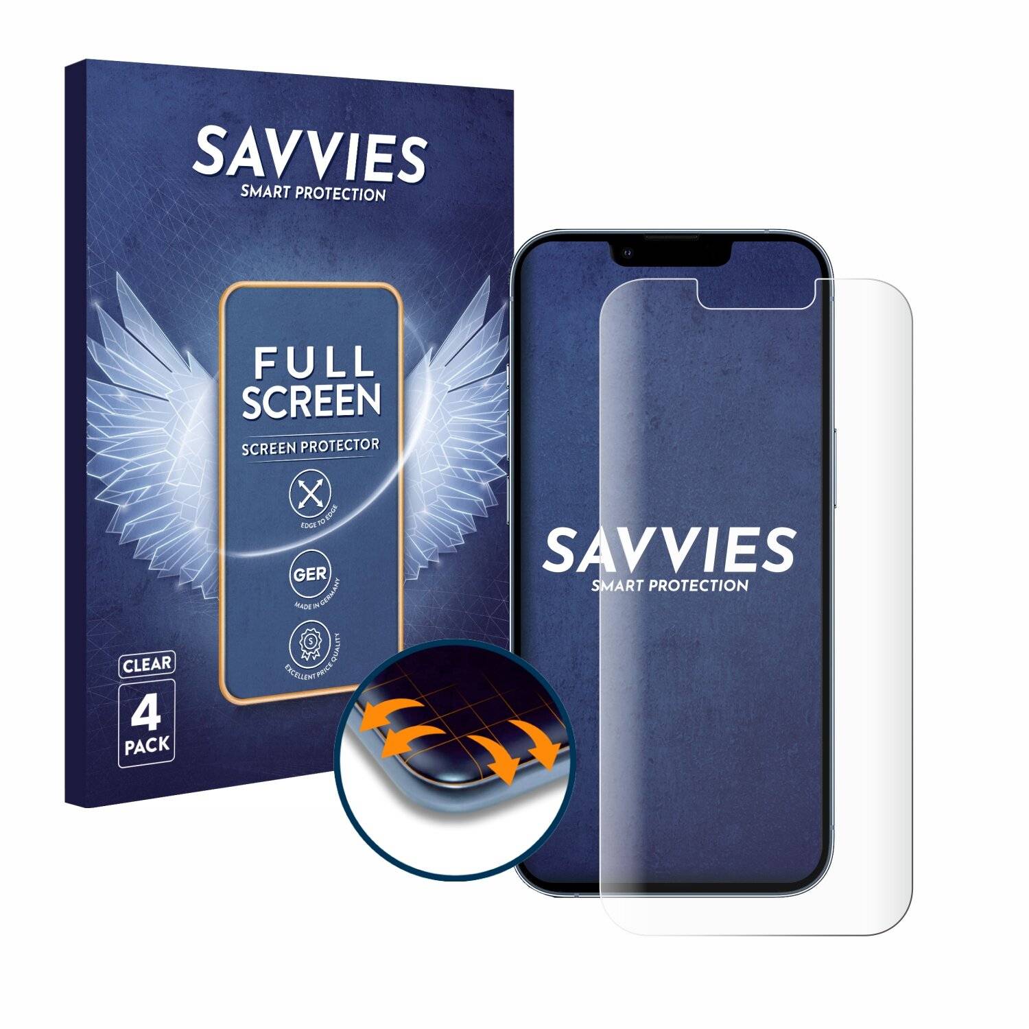 4x Savvies Full-Screen Folie für Apple iPhone 13