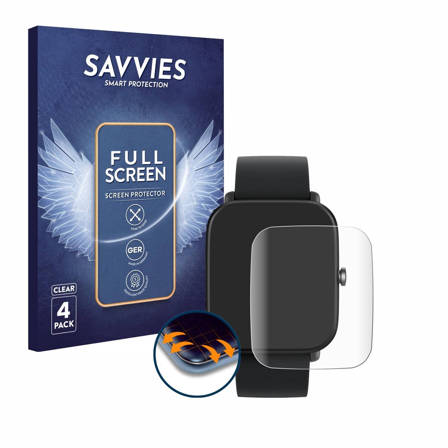 4x Savvies Full-Screen Folie für Huami Amazfit Bip U