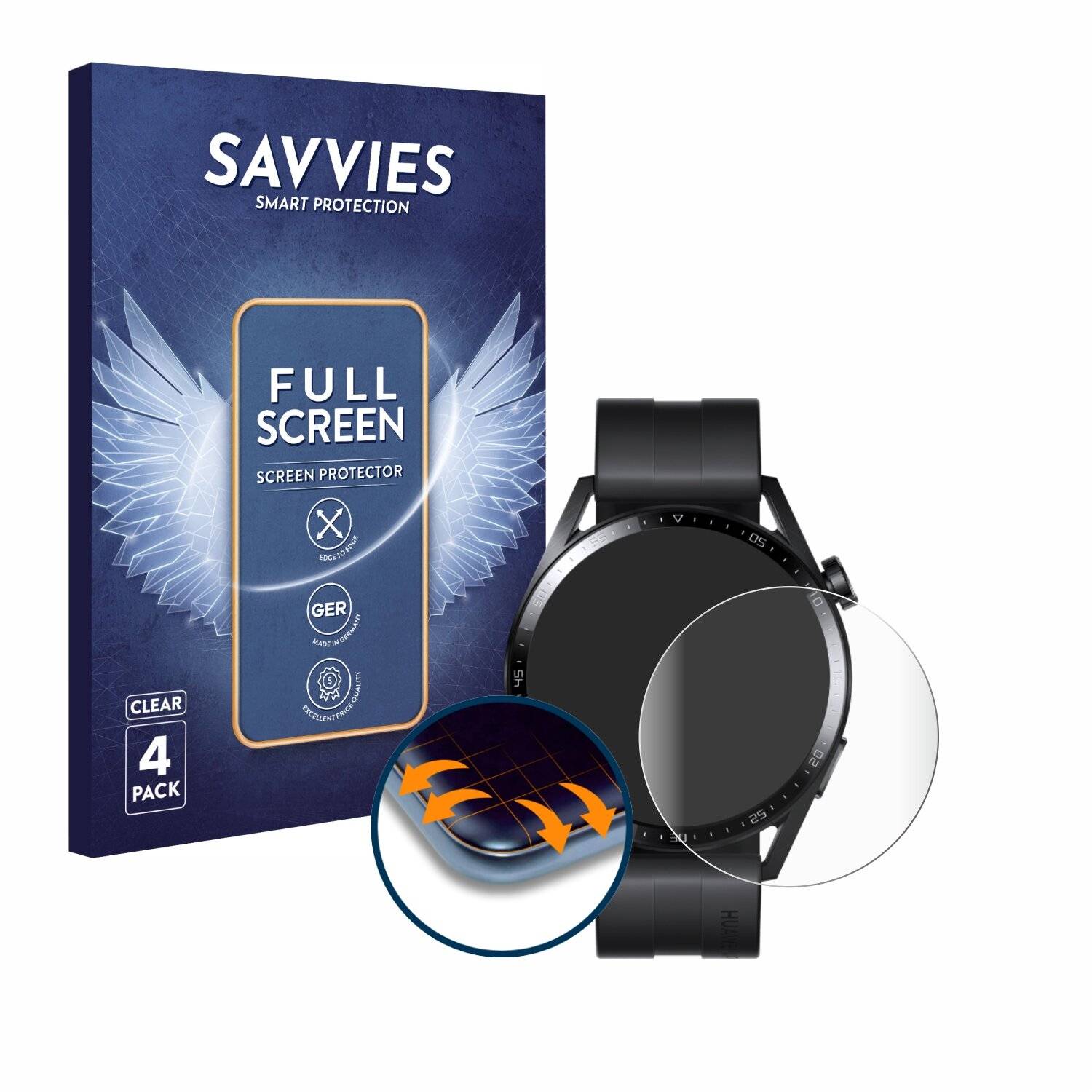 4x Savvies Full-Screen Folie für Huawei Watch GT 3 (46