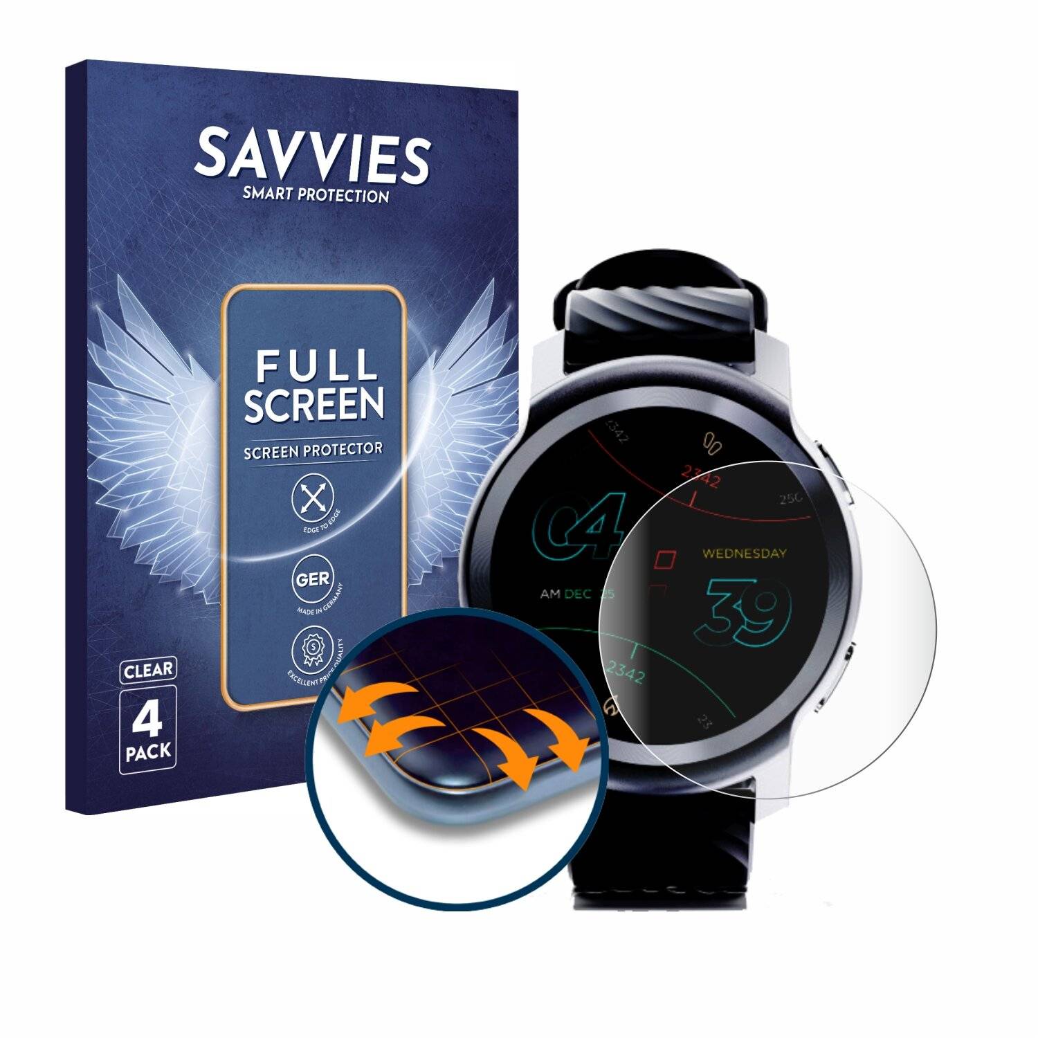 4x Savvies Full-Screen Folie für Motorola Moto Watch 100