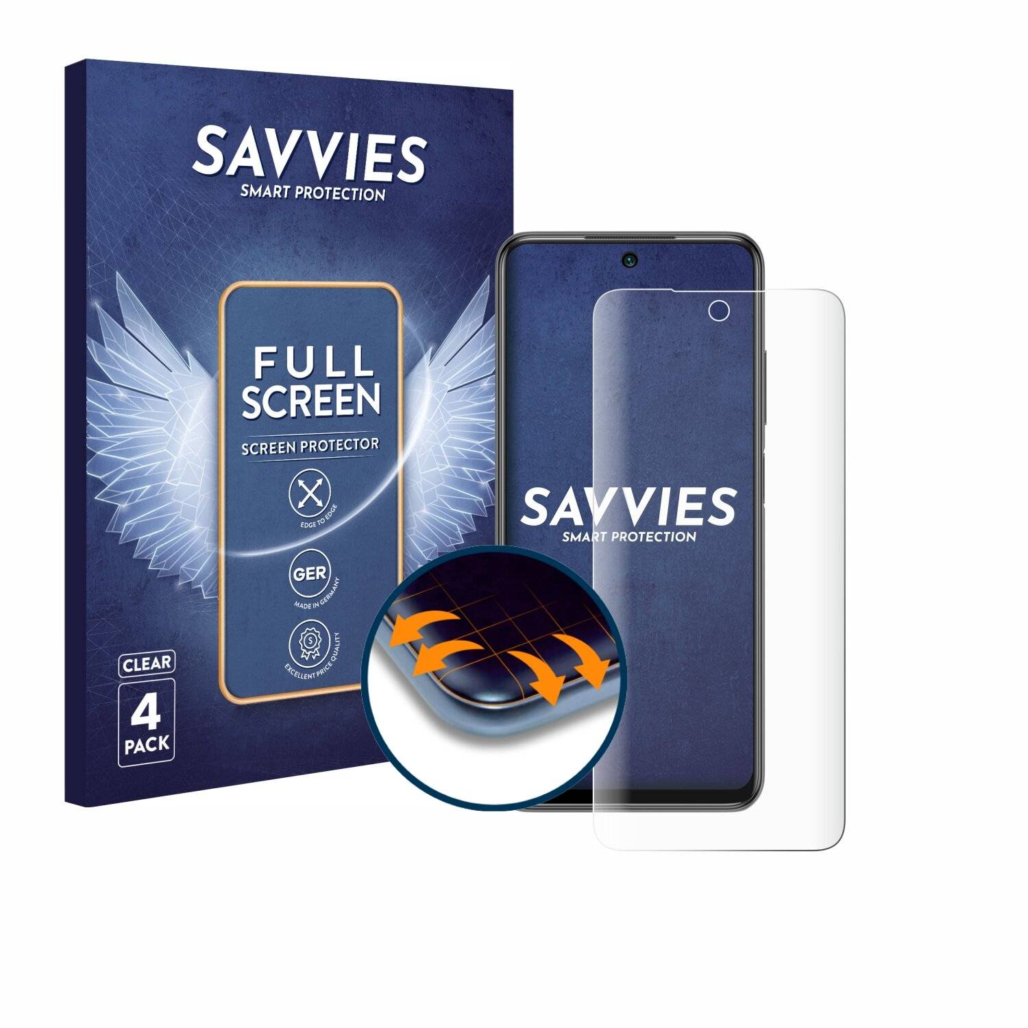 4x Savvies Full-Screen Folie für Xiaomi Redmi Note 10