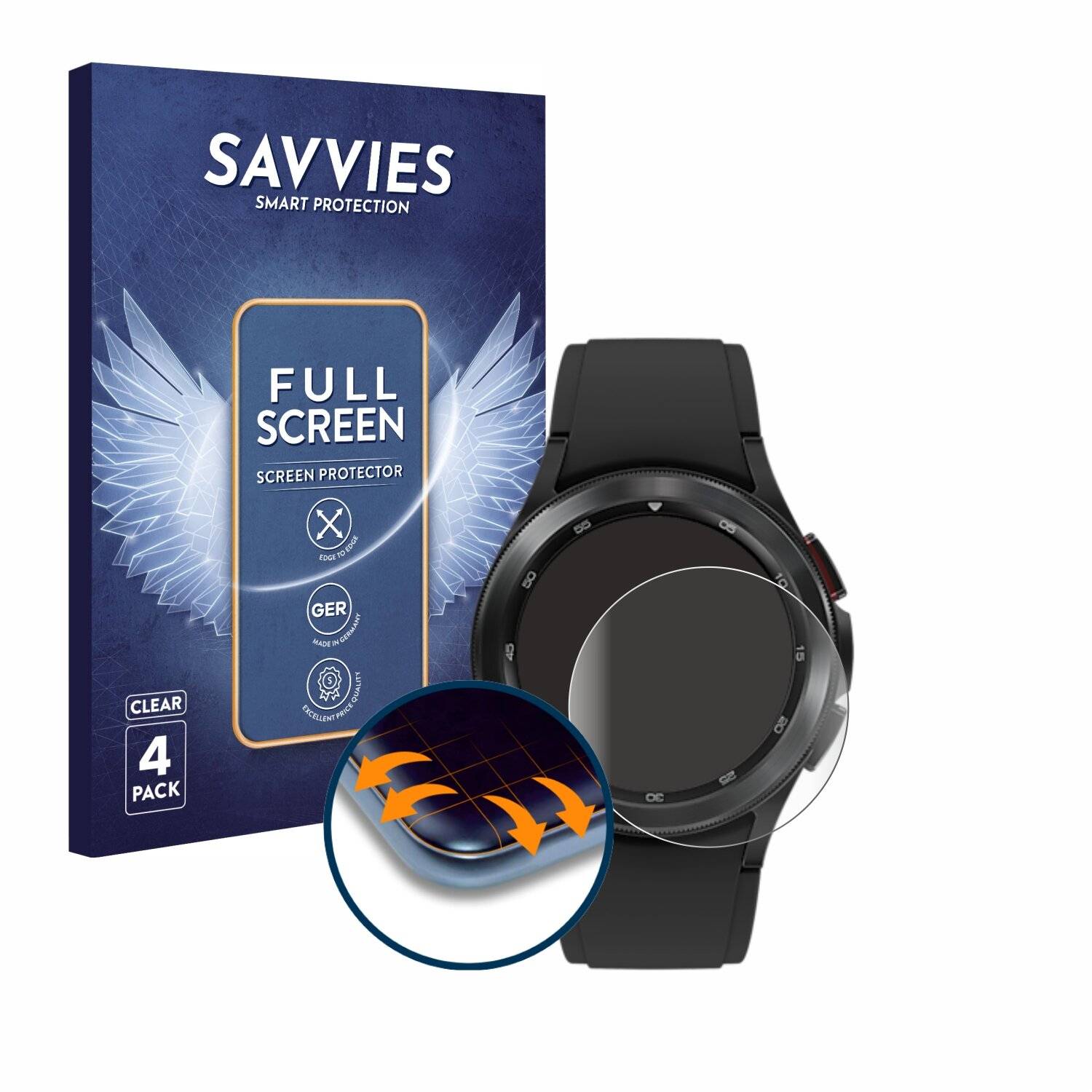 4x Savvies Full-Screen Folie für Samsung Galaxy Watch 4 Classic