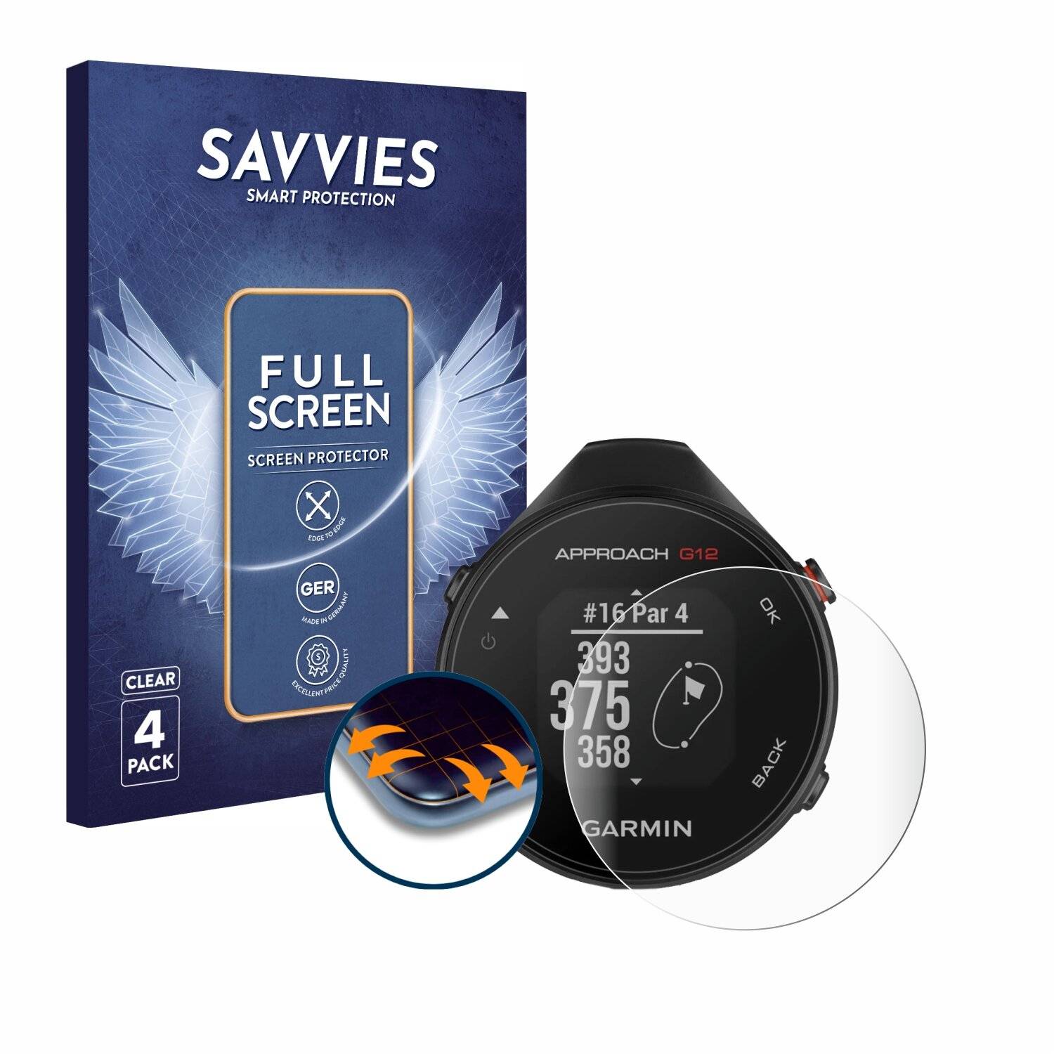 4x Savvies Full-Screen Folie für Garmin Approach G12