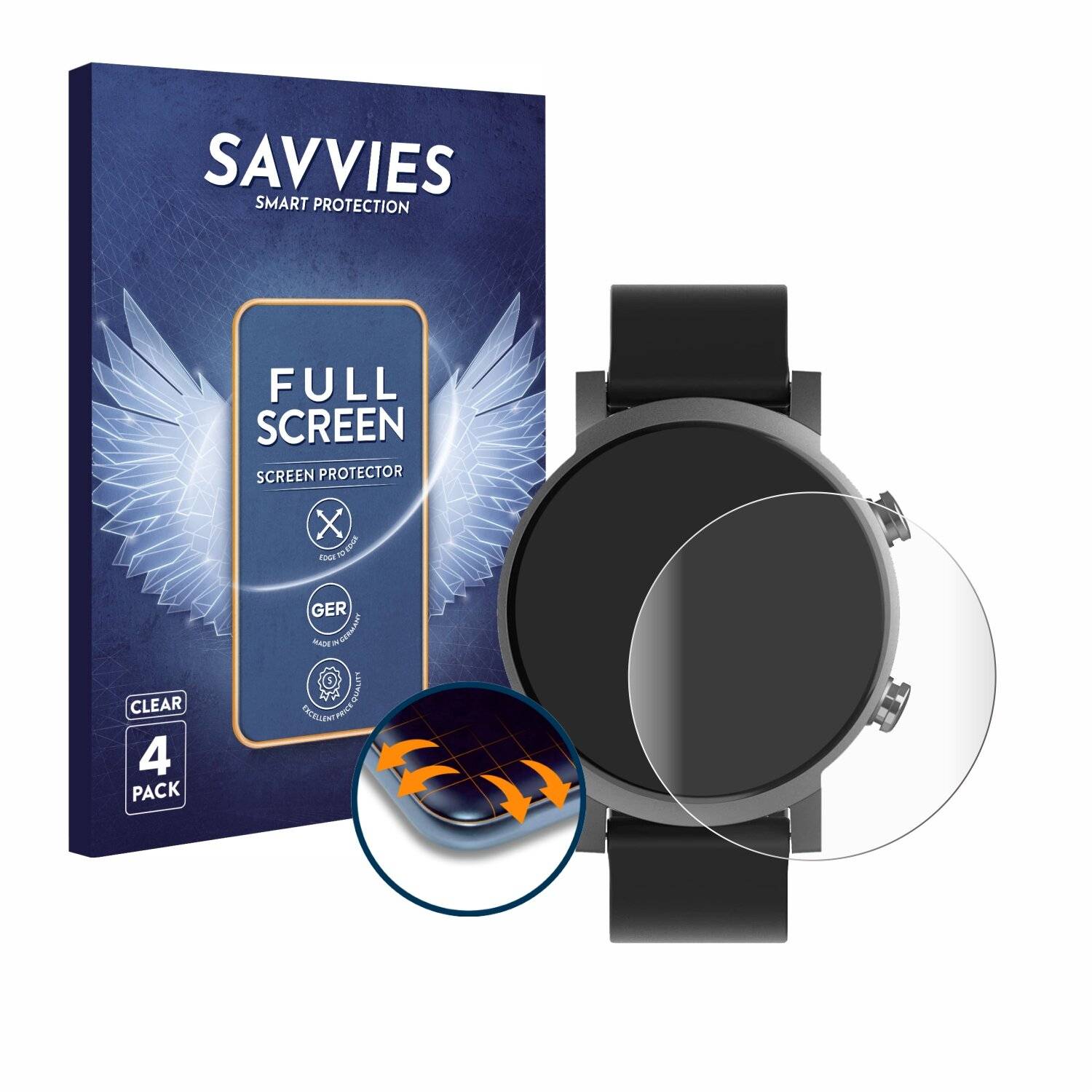 4x Savvies Full-Screen Folie für Mobvoi Ticwatch
