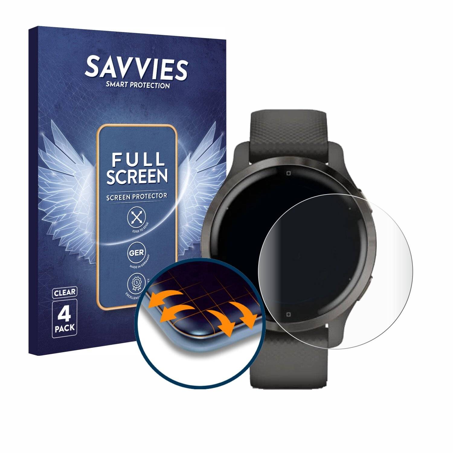 4x Savvies Full-Screen Folie für Garmin Venu