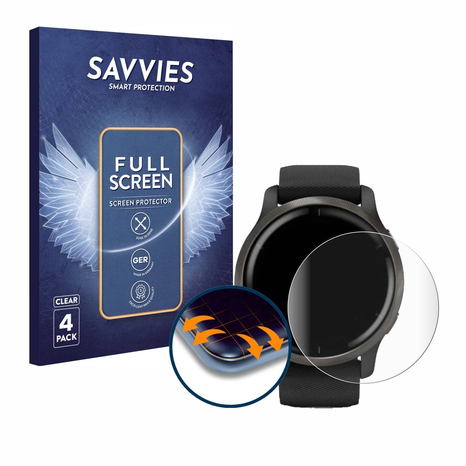 4x Savvies Full-Screen Folie für Garmin Venu
