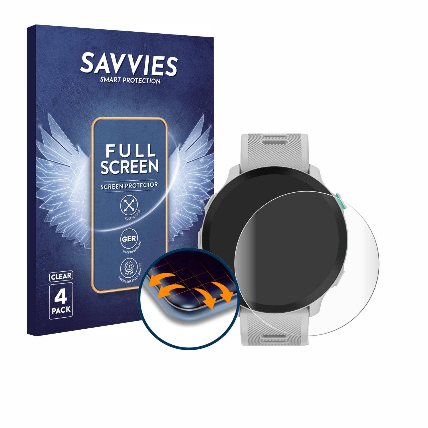 4x Savvies Full-Screen Folie für Garmin Forerunner