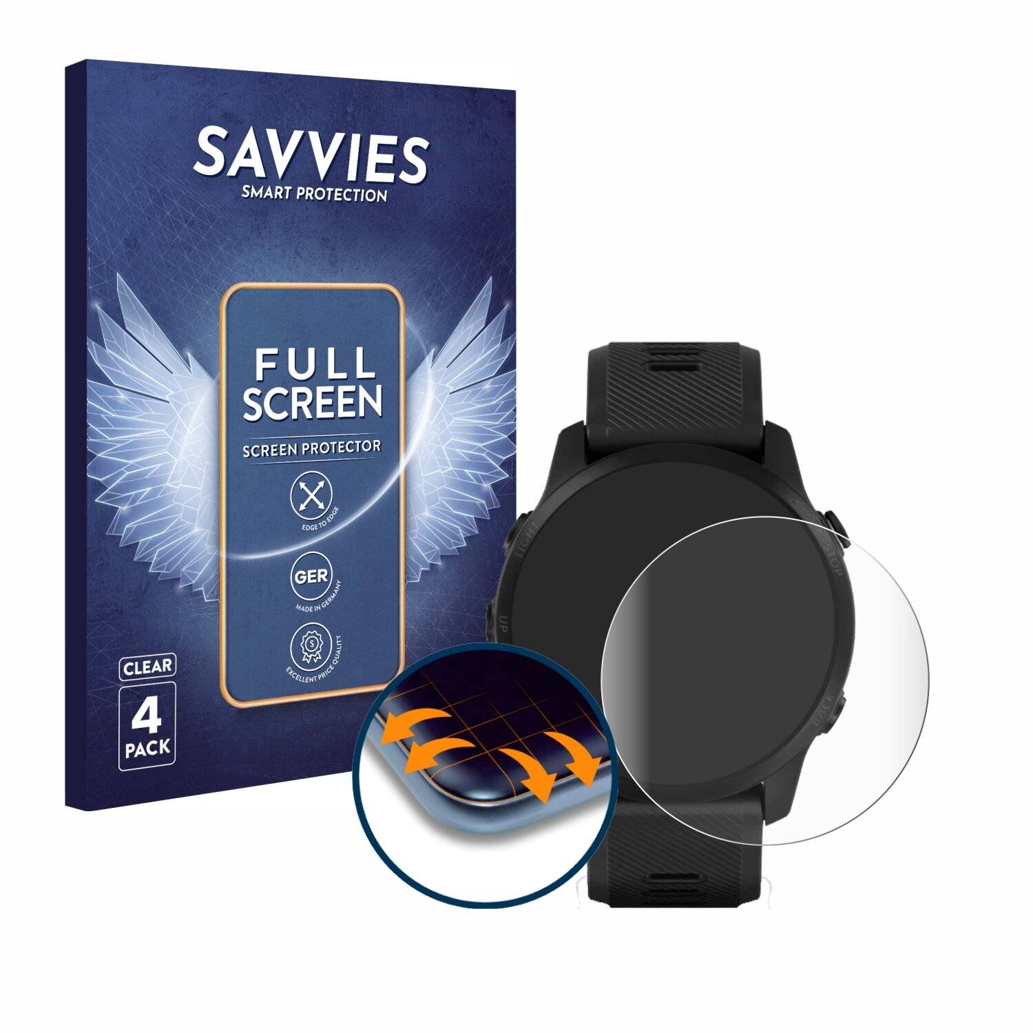 4x Savvies Full-Screen Folie für Garmin Forerunner 945