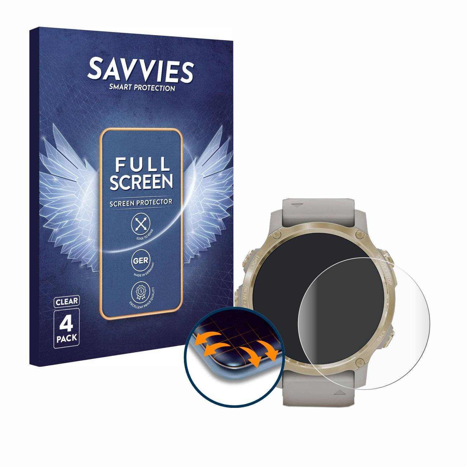 4x Savvies Full-Screen Folie für Garmin Descent