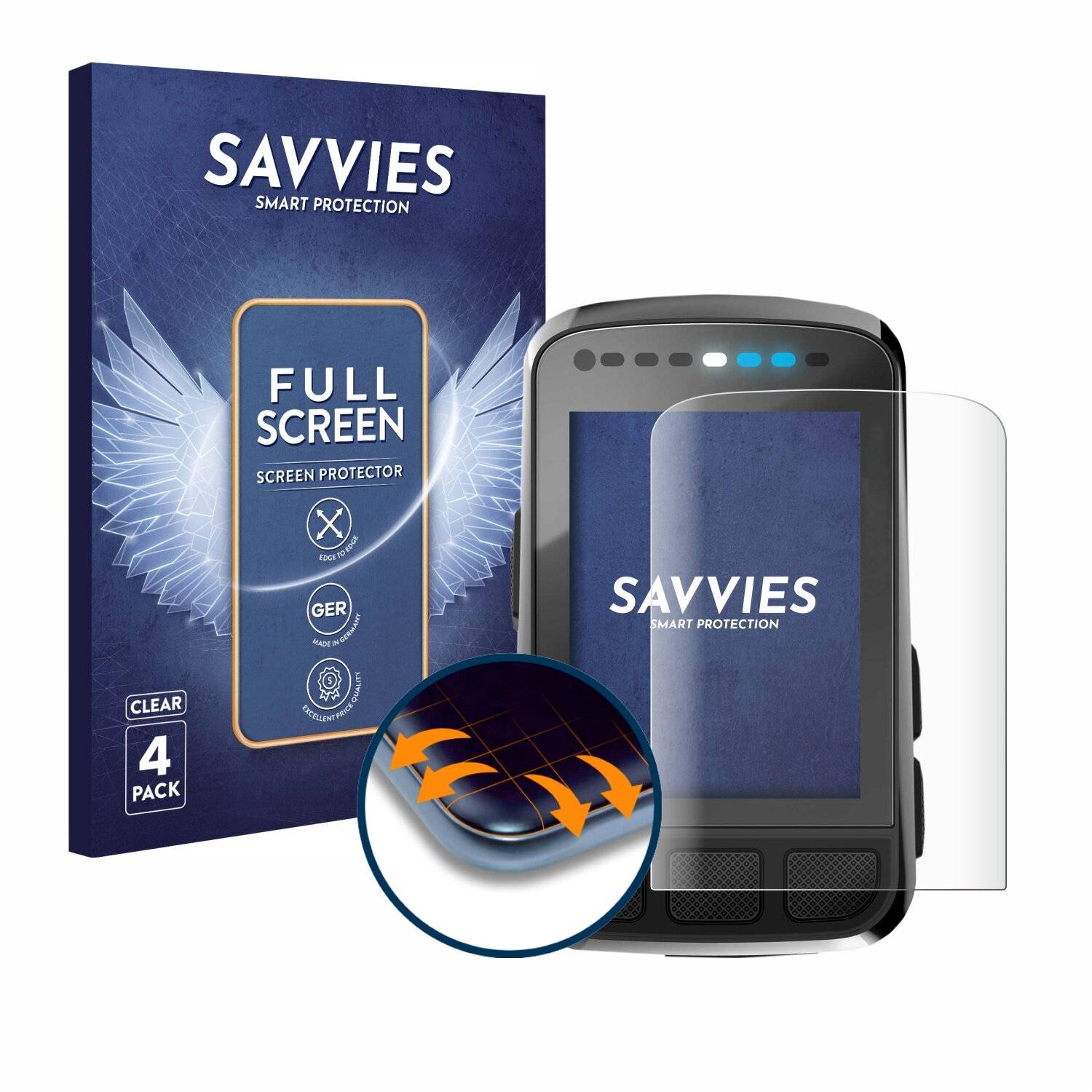 4x Savvies Full-Screen Folie für Wahoo Elemnt Bolt V2