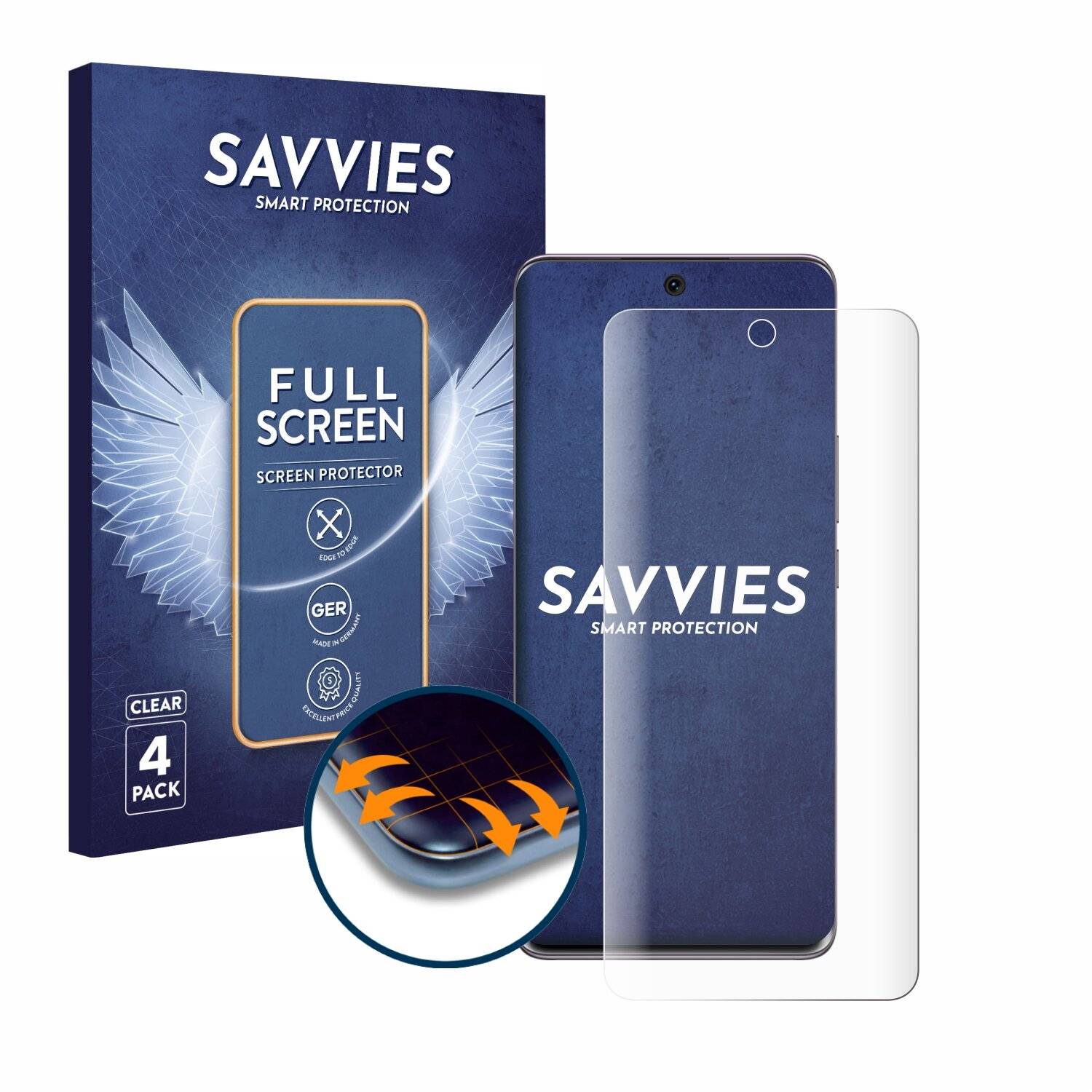 4x Savvies Full-Screen Folie für Honor