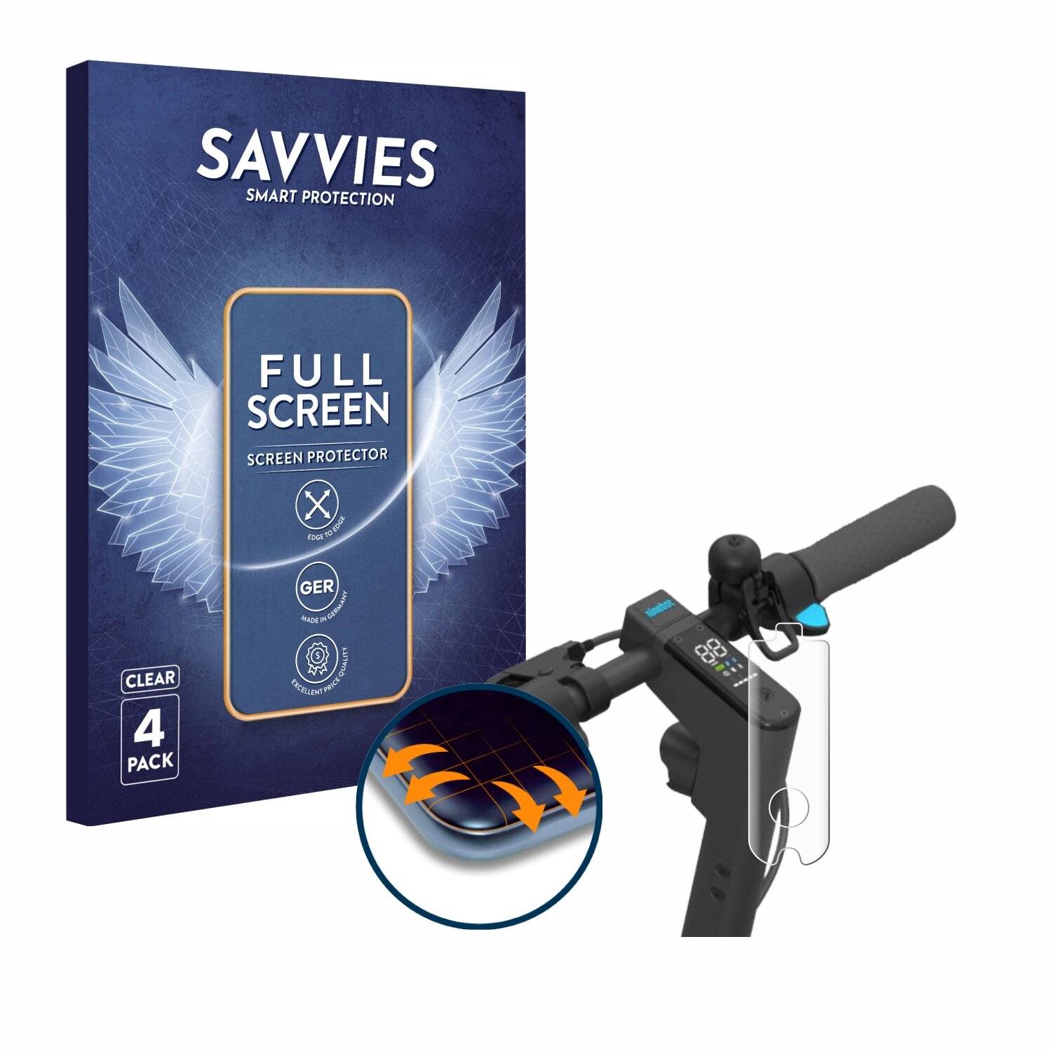 4x Savvies Full-Screen Folie für Segway Ninebot KickScooter MAX