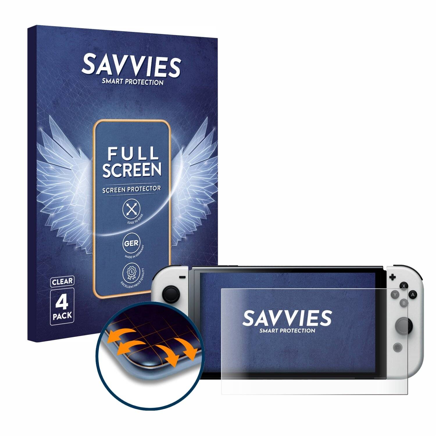4x Savvies Full-Screen Folie für Nintendo Switch