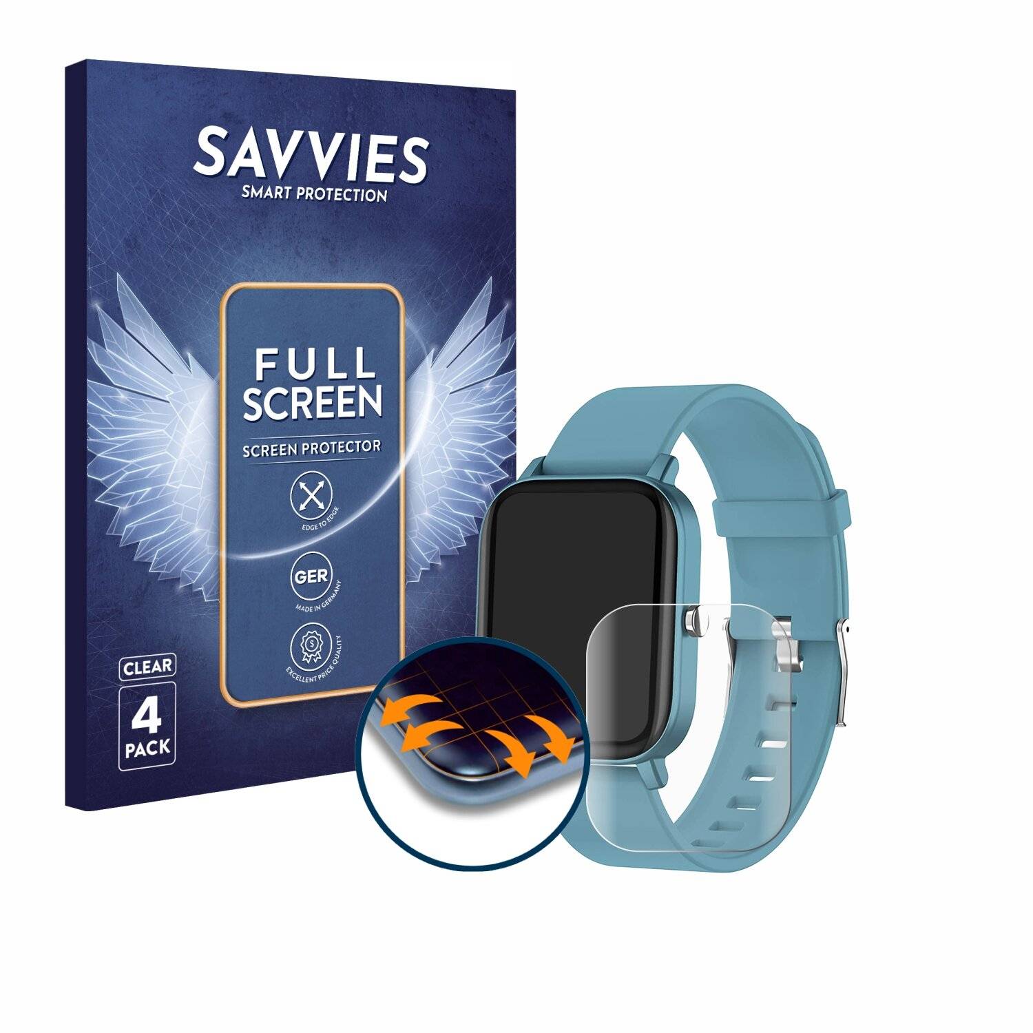 4x Savvies Full-Screen Folie für Pubu Smartwatch