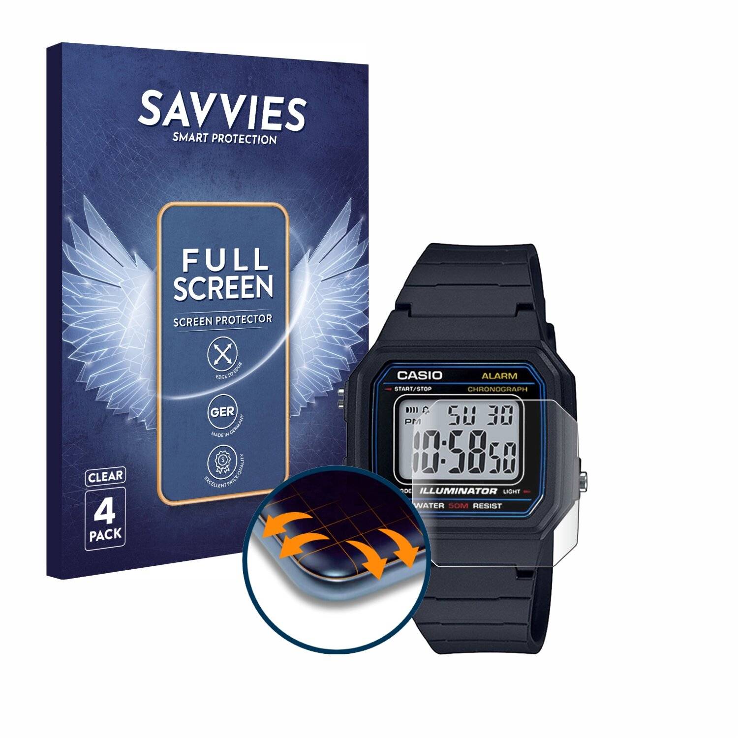 4x Savvies Full-Screen Folie für Casio Unisex