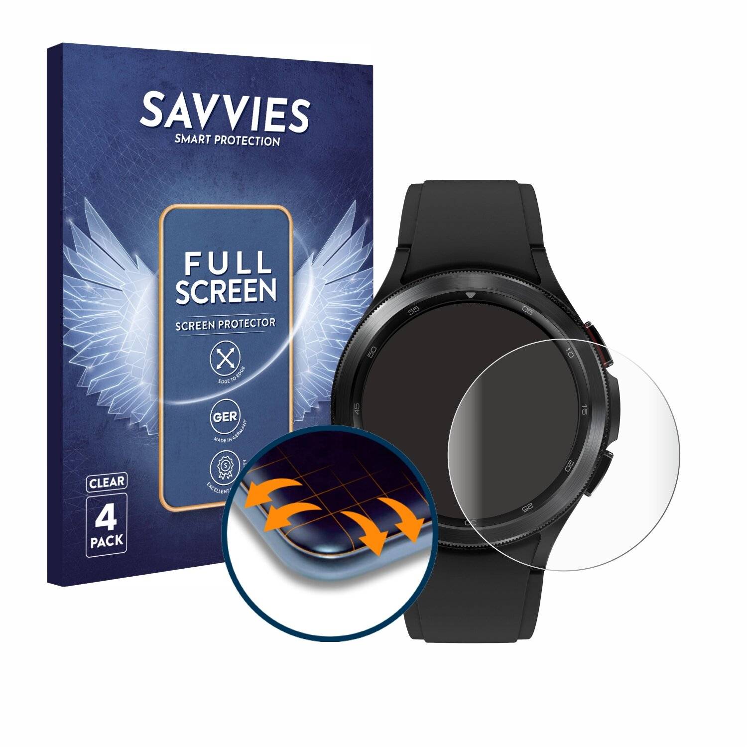 4x Savvies Full-Screen Folie für Samsung Galaxy Watch 4 Classic
