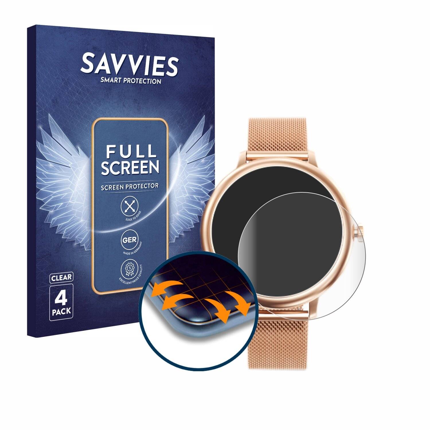4x Savvies Full-Screen Folie für Naixues Smartwatch CF80