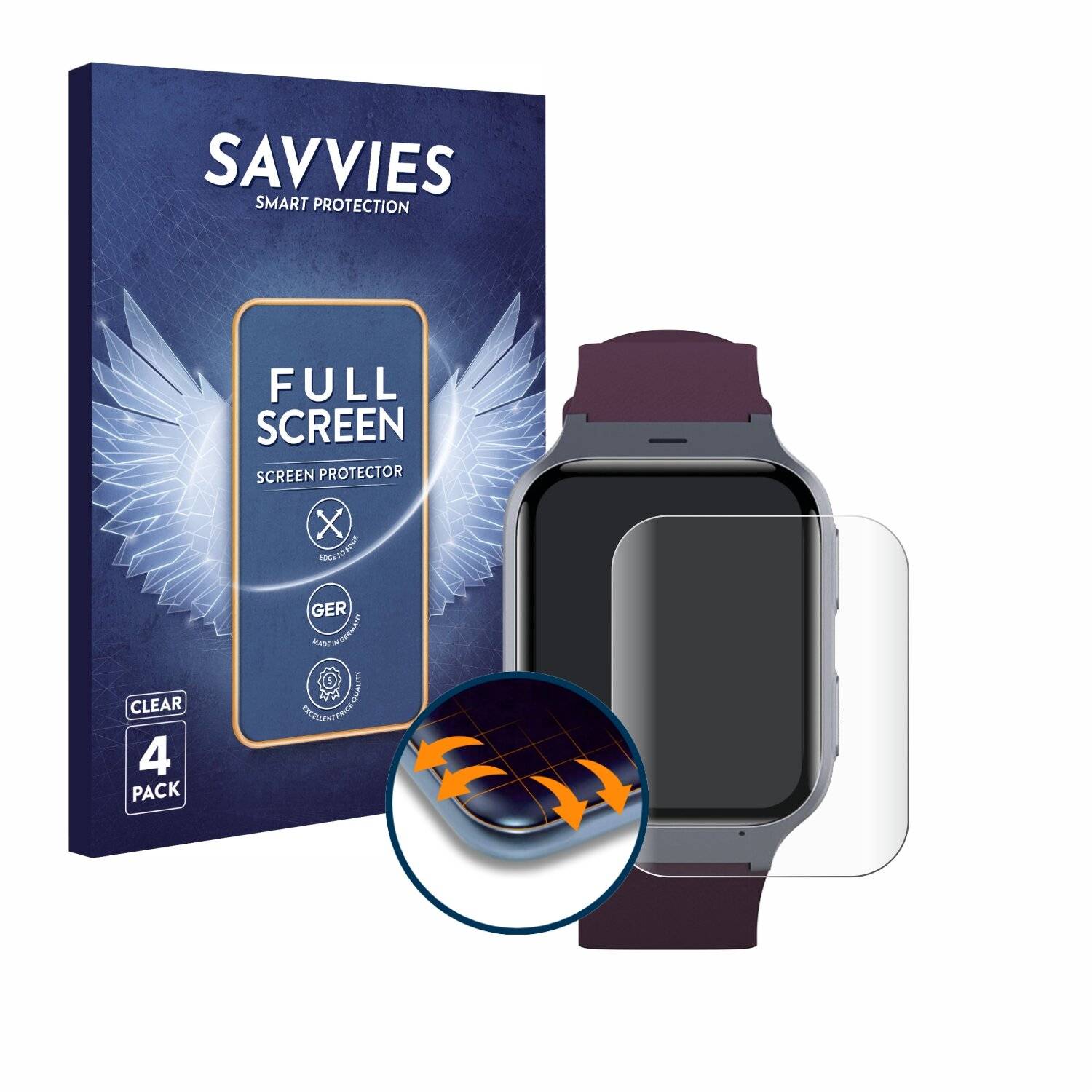 4x Savvies Full-Screen Folie für TCL Safety Watch