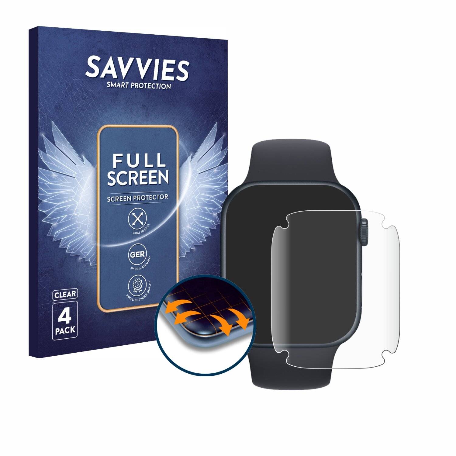 4x Savvies Full-Screen Folie für Apple Watch Series 7 (45
