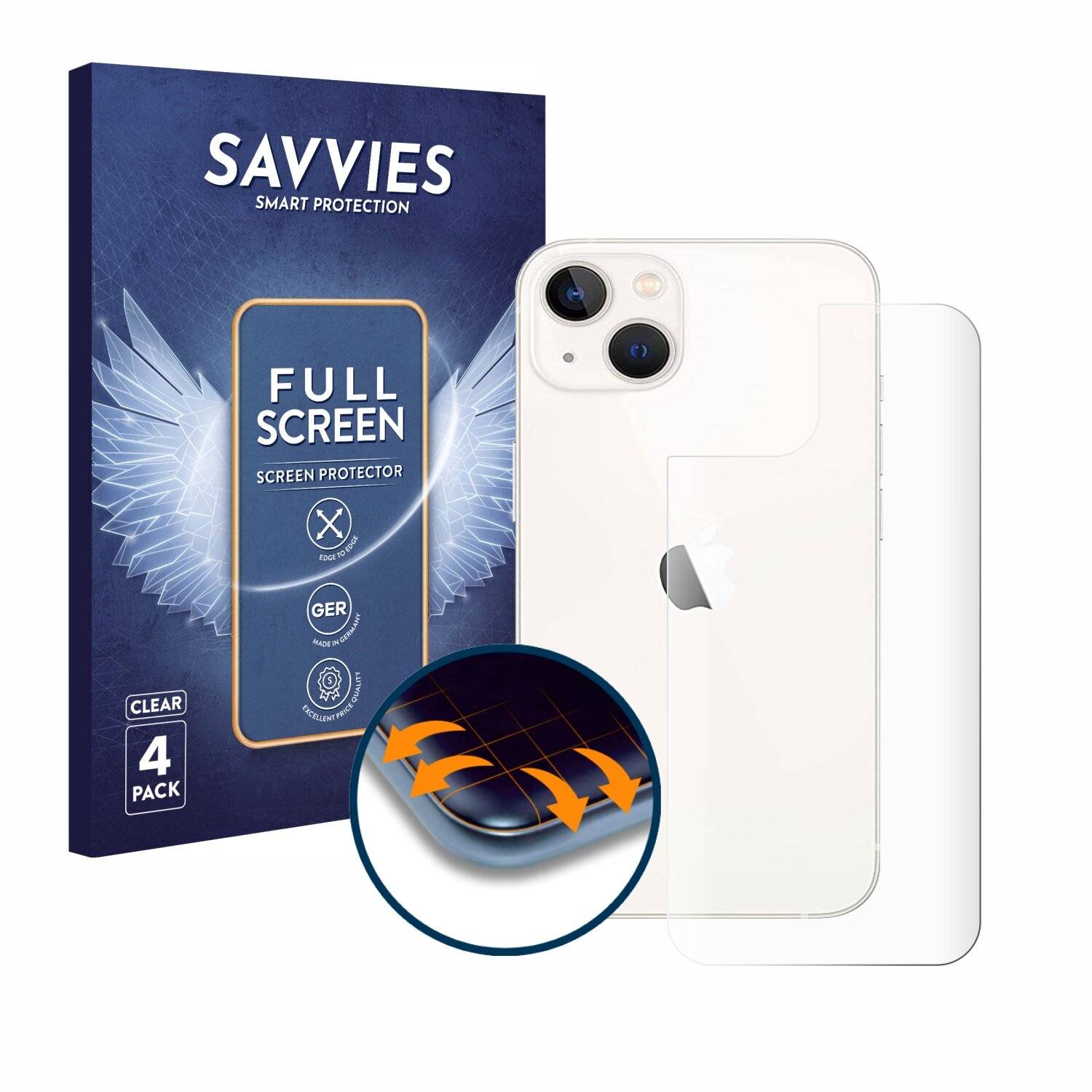 4x Savvies Full-Screen Folie für Apple iPhone 13