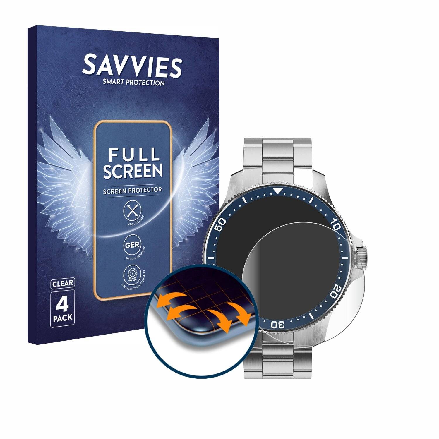 4x Savvies Full-Screen Folie für Withings ScanWatch Horizon (43