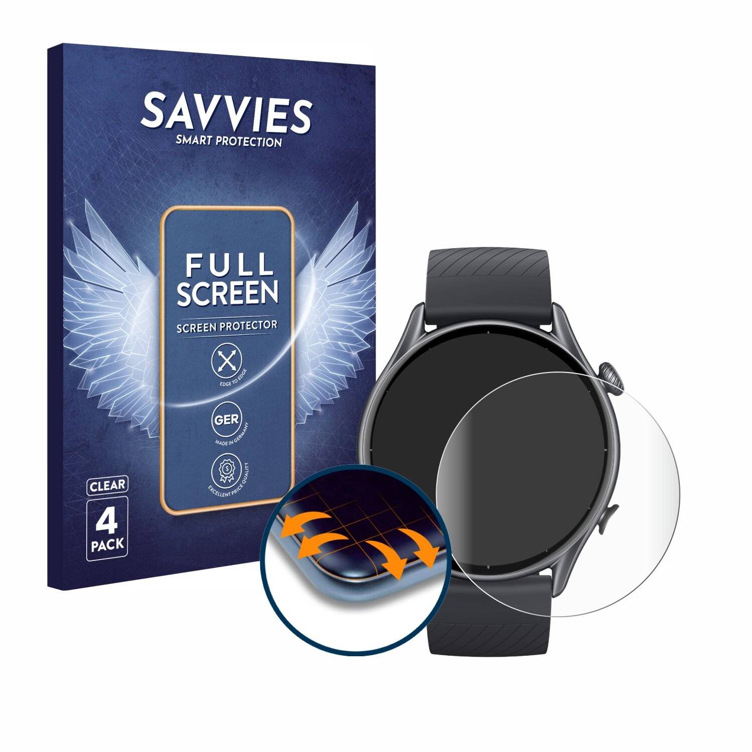 4x Savvies Full-Screen Folie für Huami Amazfit GTR
