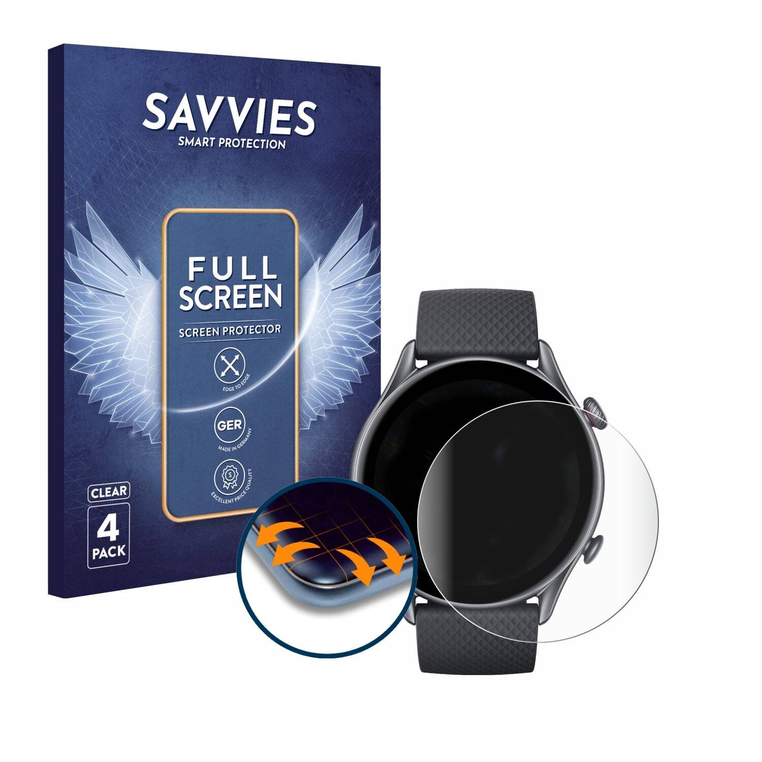 4x Savvies Full-Screen Folie für Huami Amazfit GTR 3