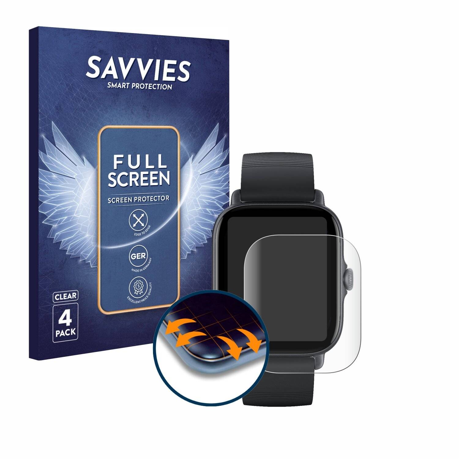 4x Savvies Full-Screen Folie für Huami Amazfit GTS