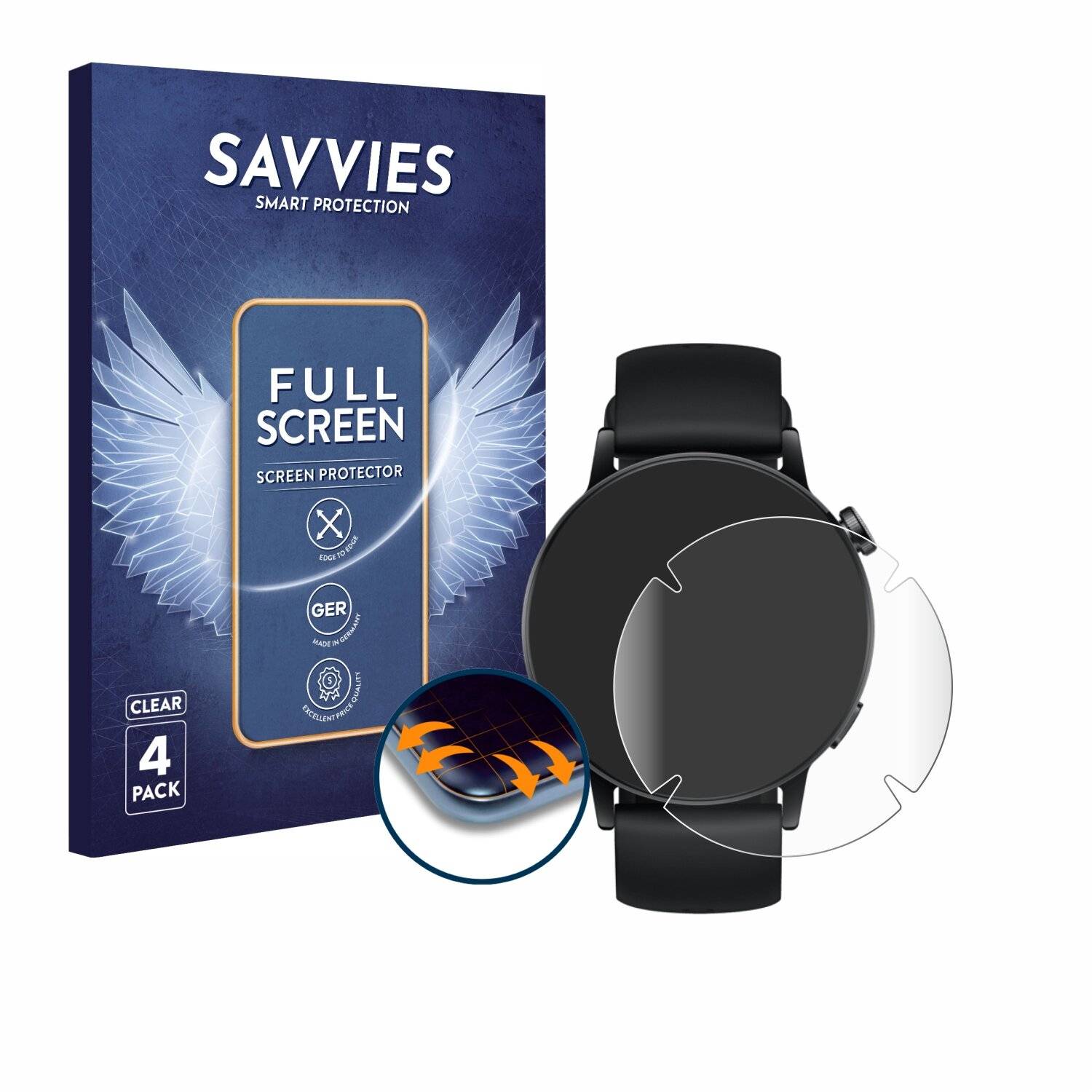 4x Savvies Full-Screen Folie für Huawei Watch GT 3 (42