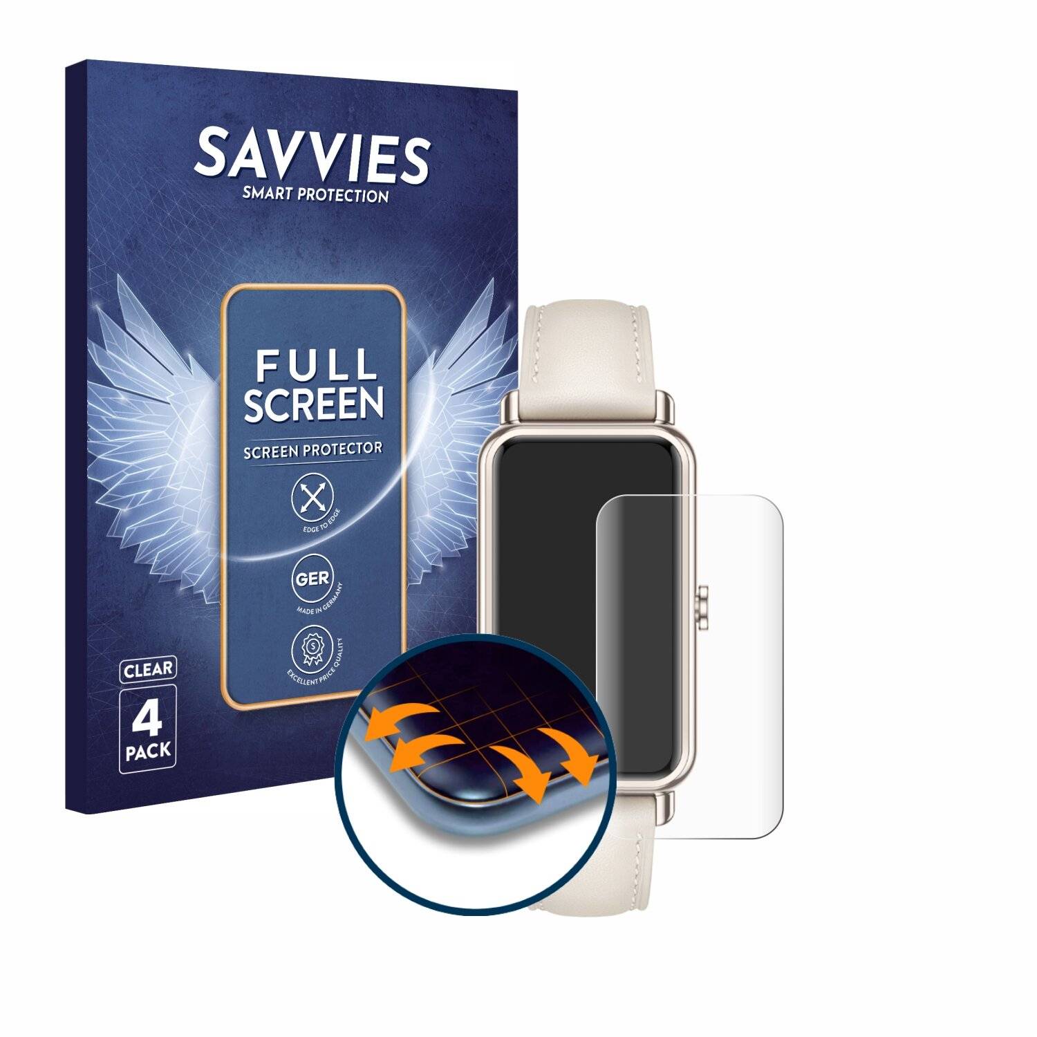 4x Savvies Full-Screen Folie für Huawei Watch Fit