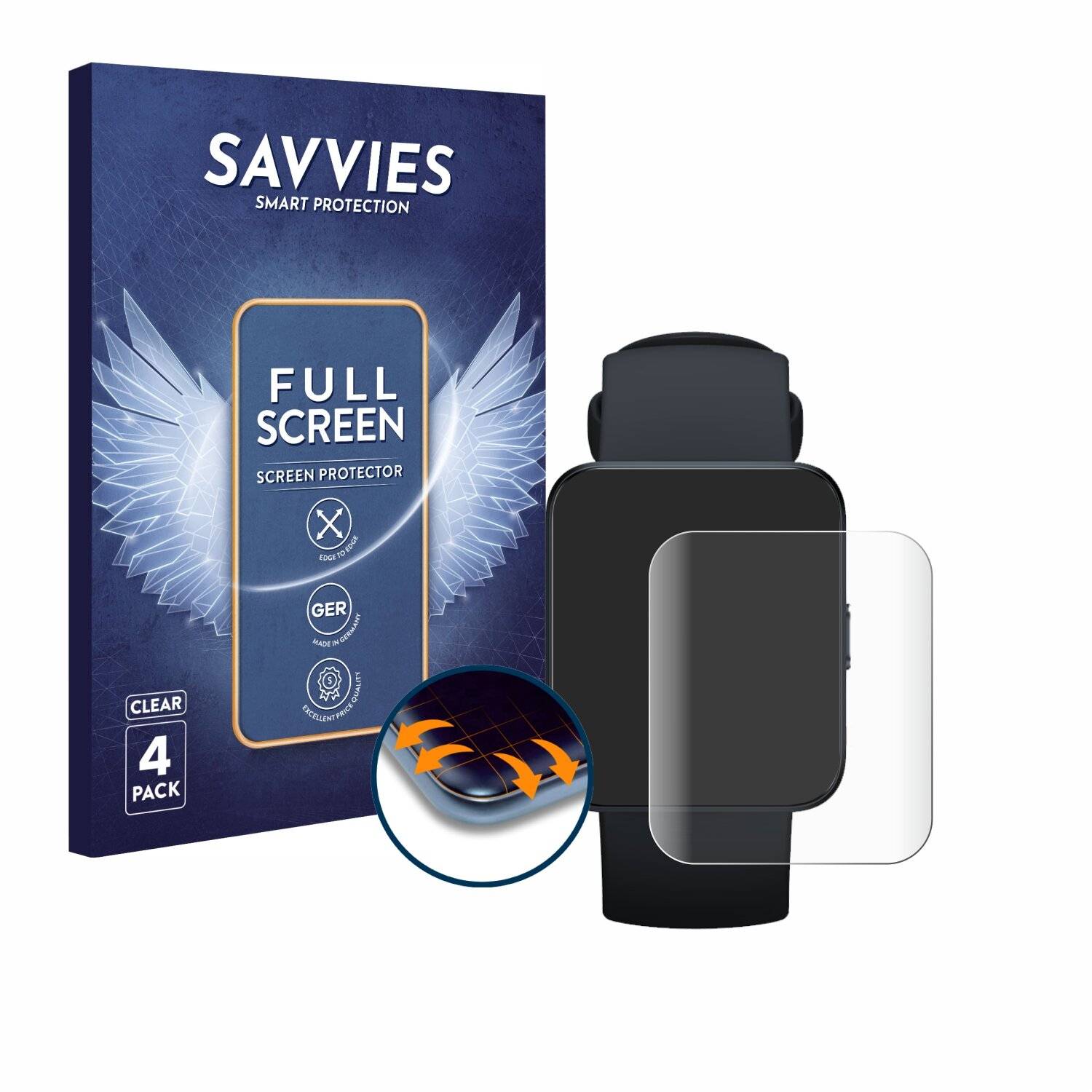 4x Savvies Full-Screen Folie für Xiaomi Redmi Watch 2