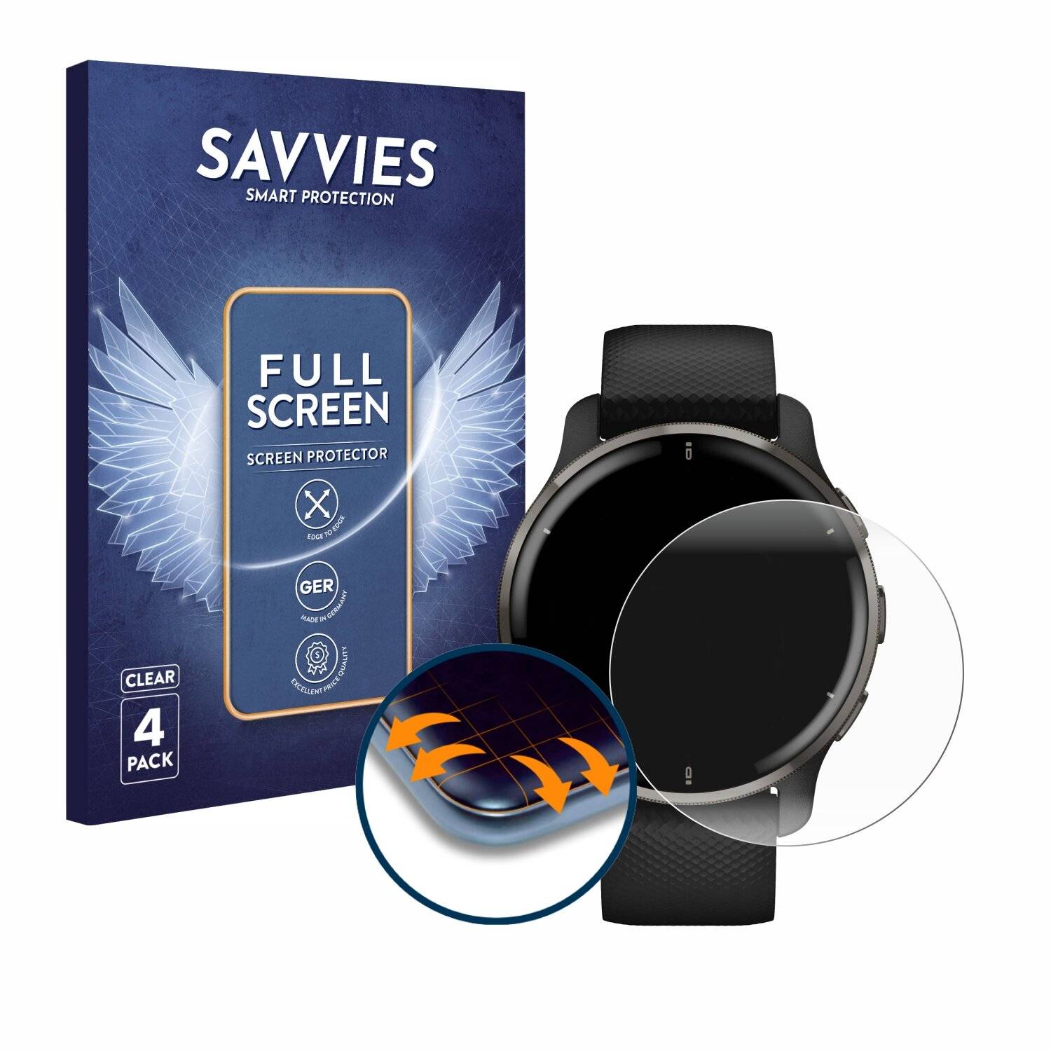 4x Savvies Full-Screen Folie für Garmin Venu 2