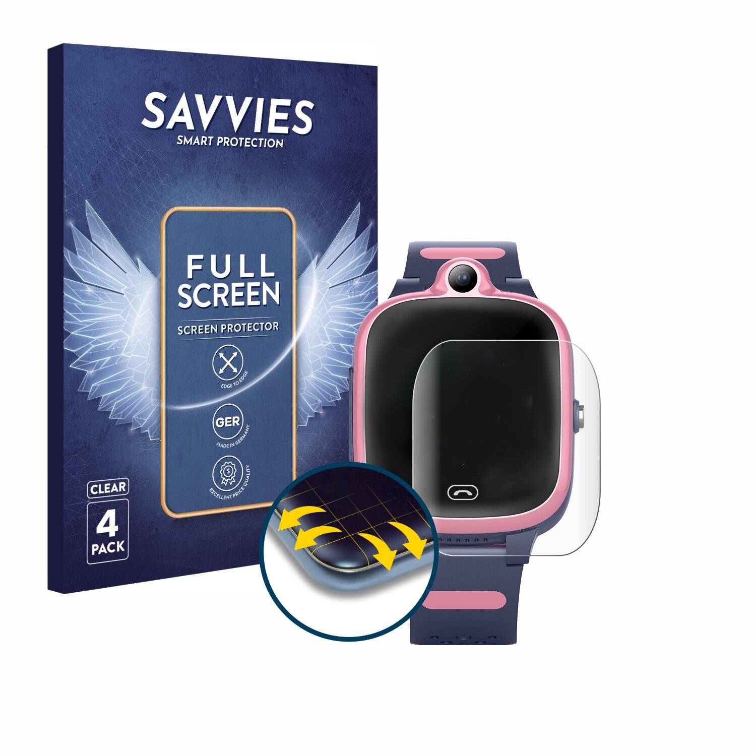 4x Savvies Full-Screen Folie für Fitonme 4G Smartwatch